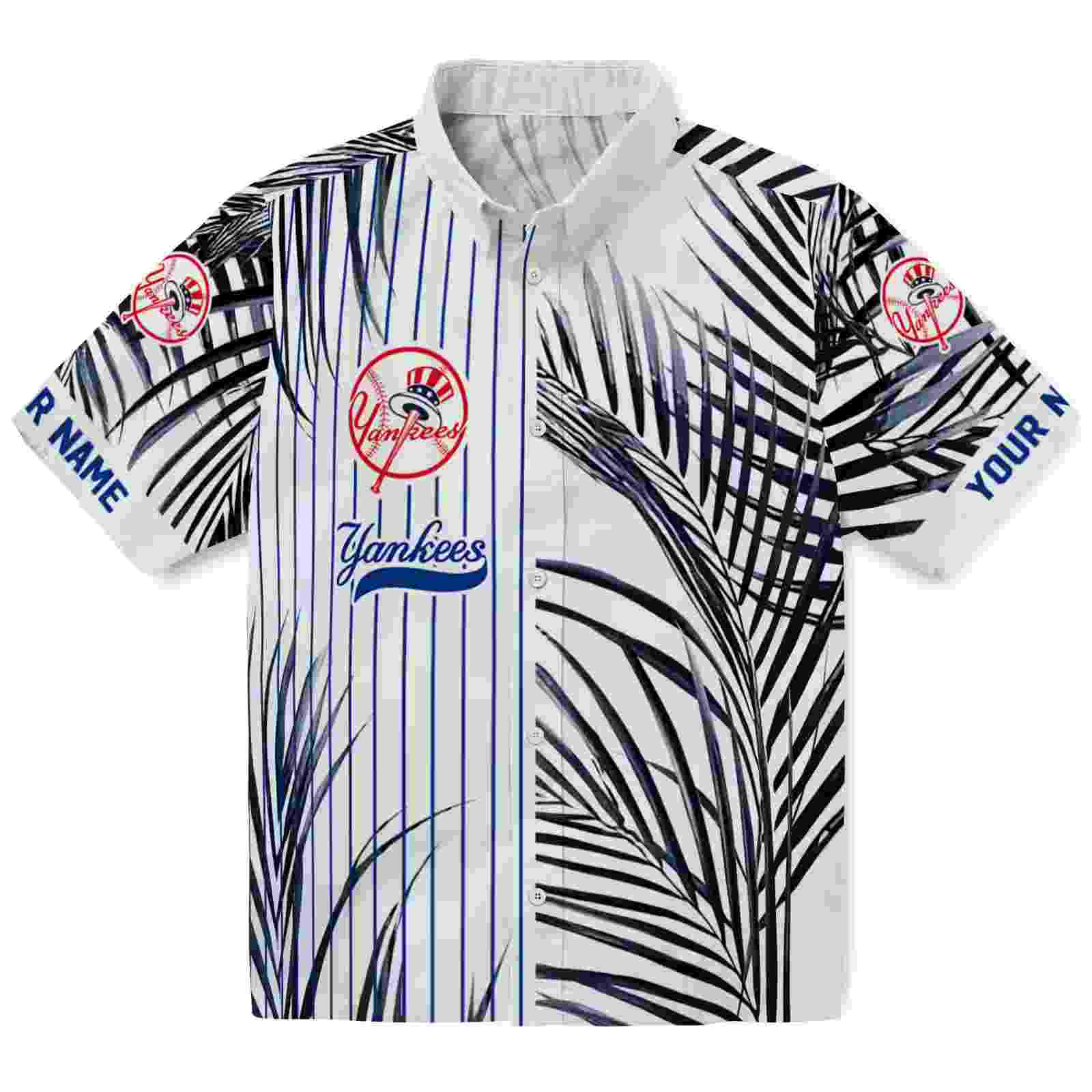 New York Yankees Palm Stripes Navy Black White Hawaiian Shirt