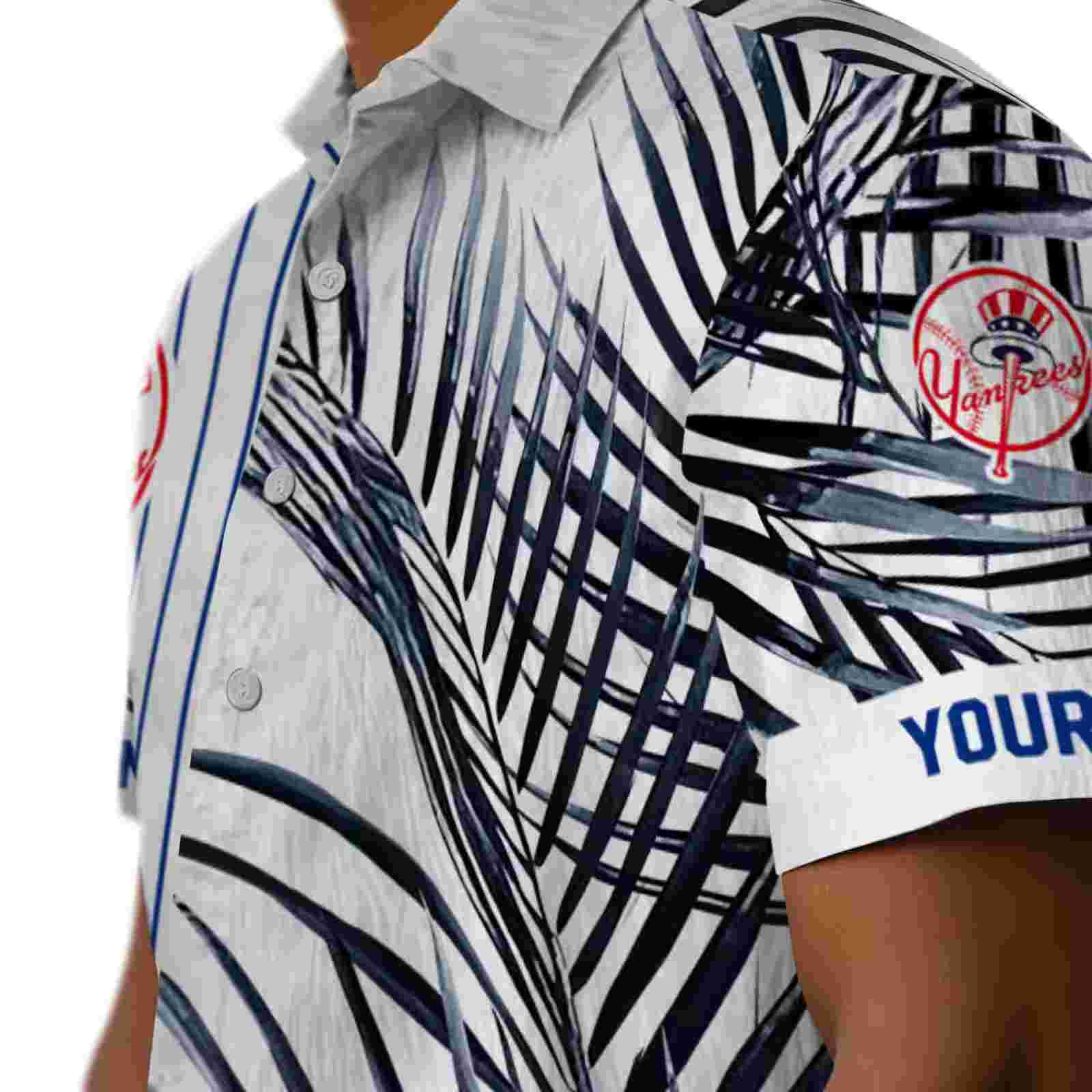 new york yankees palm stripes navy black white hawaiian shirt trendy