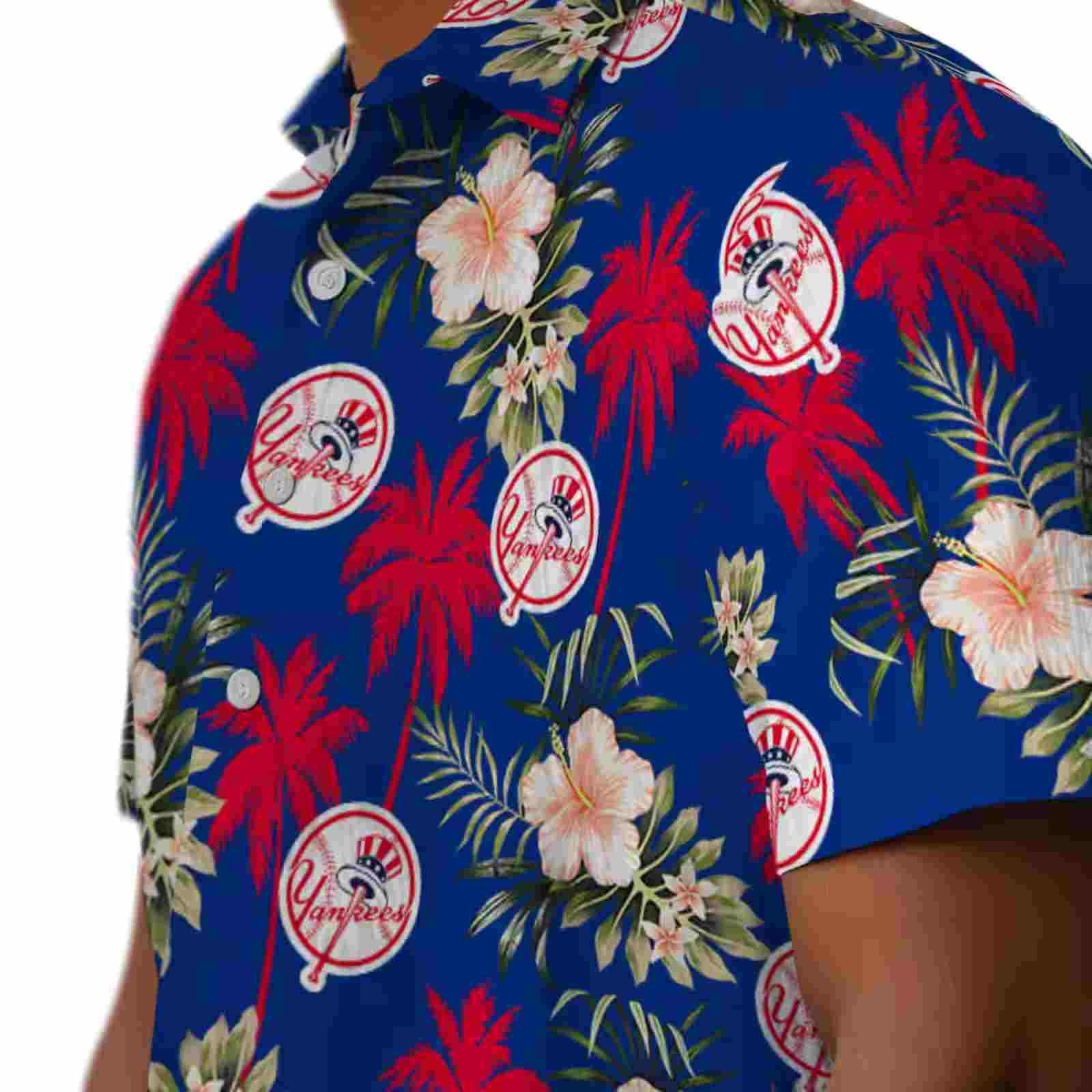 new york yankees palm tree flower navy hawaiian shirt trendy