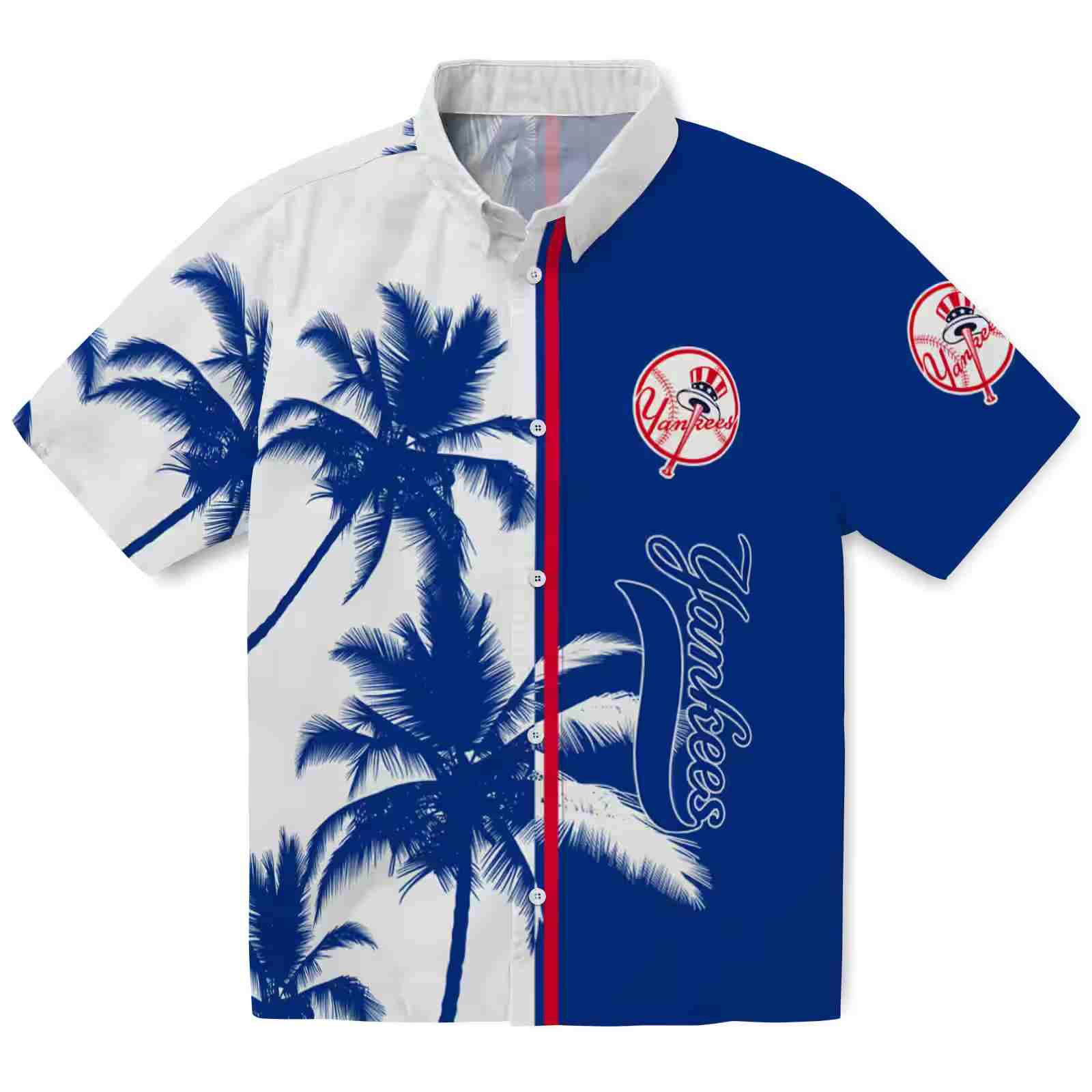 New York Yankees Palm Trees Navy White Hawaiian Shirt