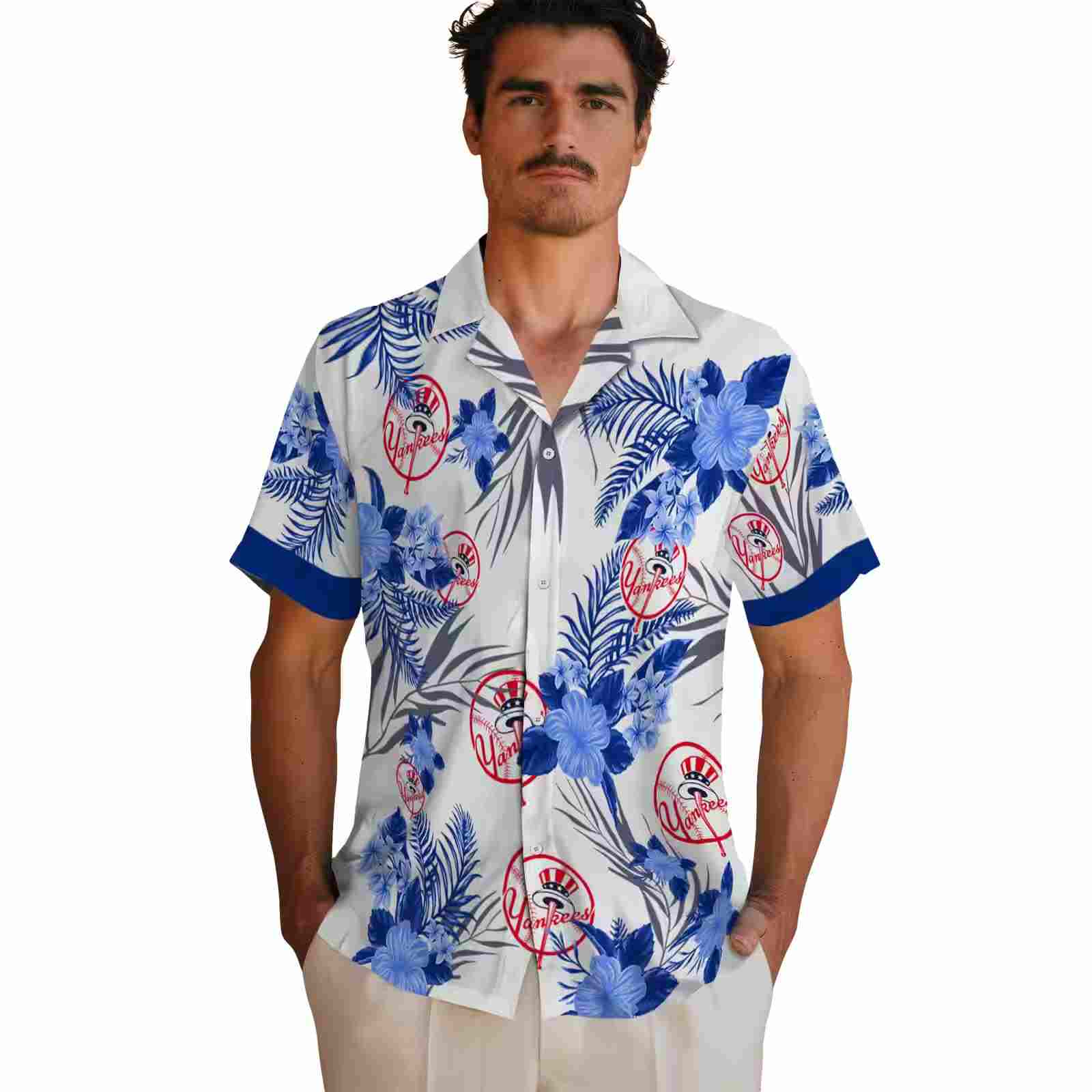 new york yankees patriotic hibiscus design navy white hawaiian shirt fashion forward