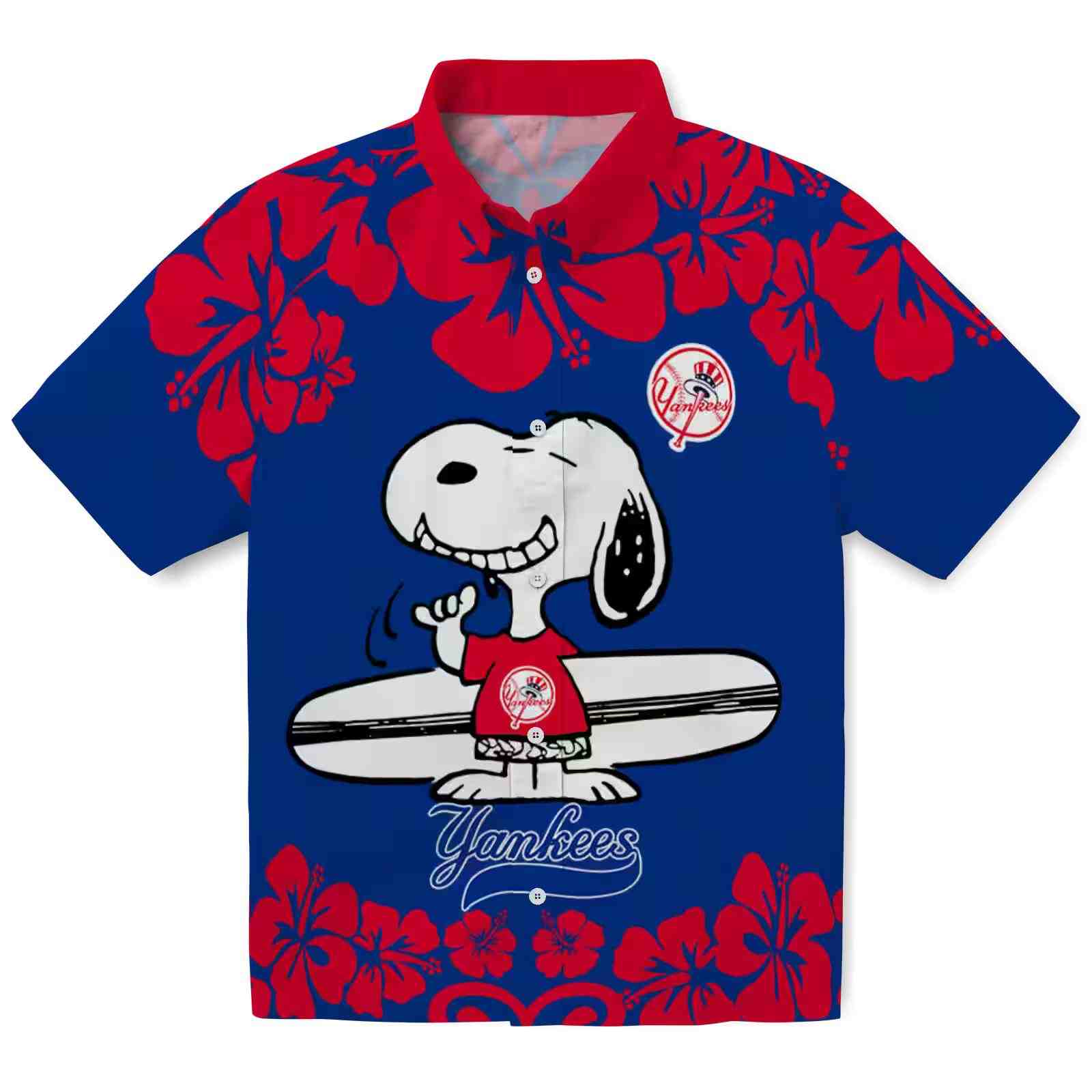 New York Yankees Snoopy Surf Navy White Hawaiian Shirt