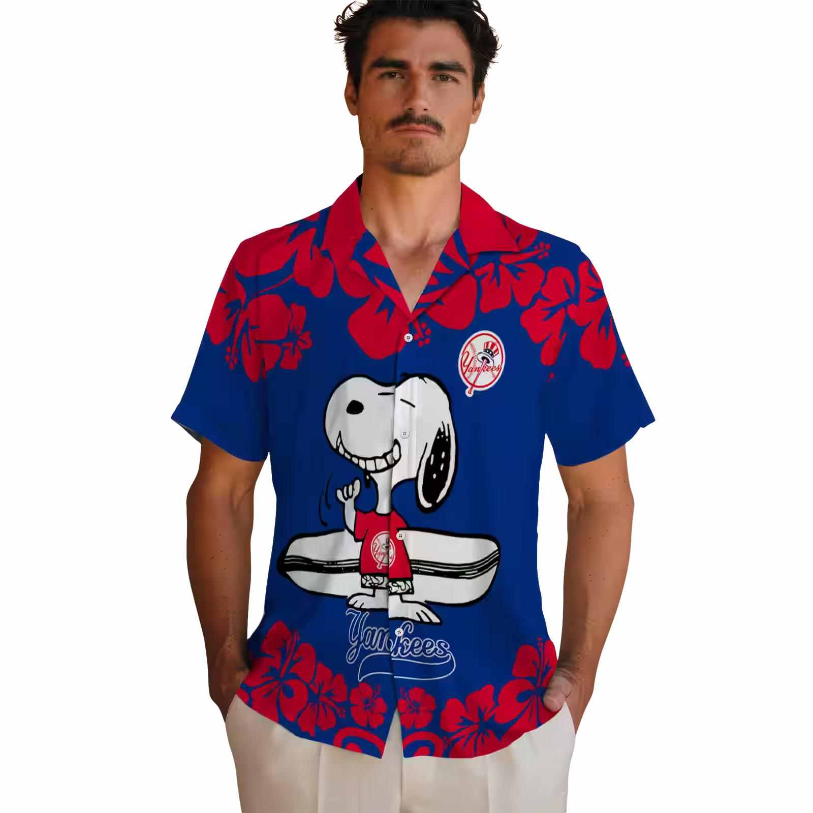 new york yankees snoopy surf navy white hawaiian shirt fashion forward