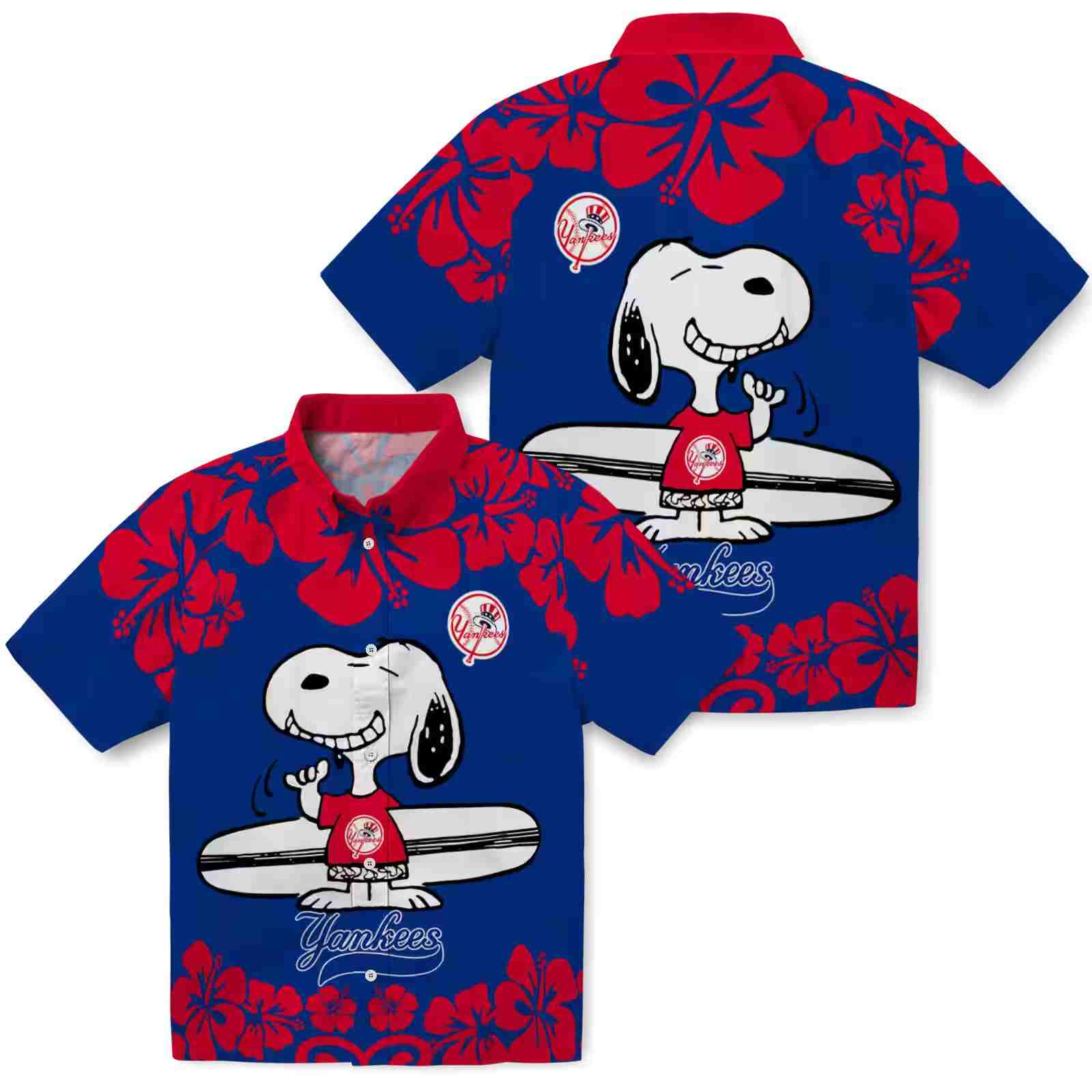 new york yankees snoopy surf navy white hawaiian shirt high quality