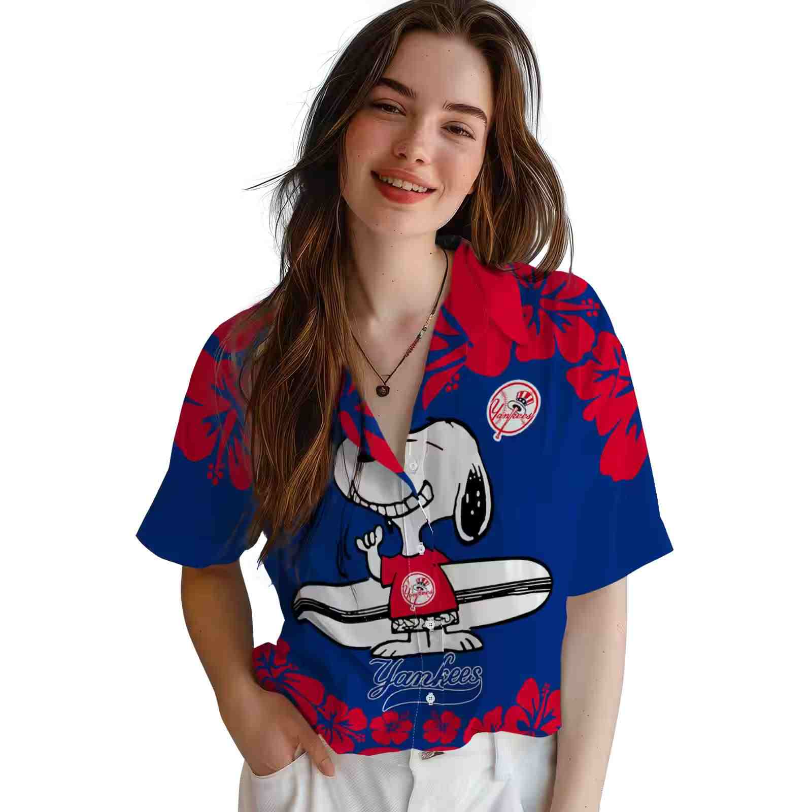 new york yankees snoopy surf navy white hawaiian shirt latest model