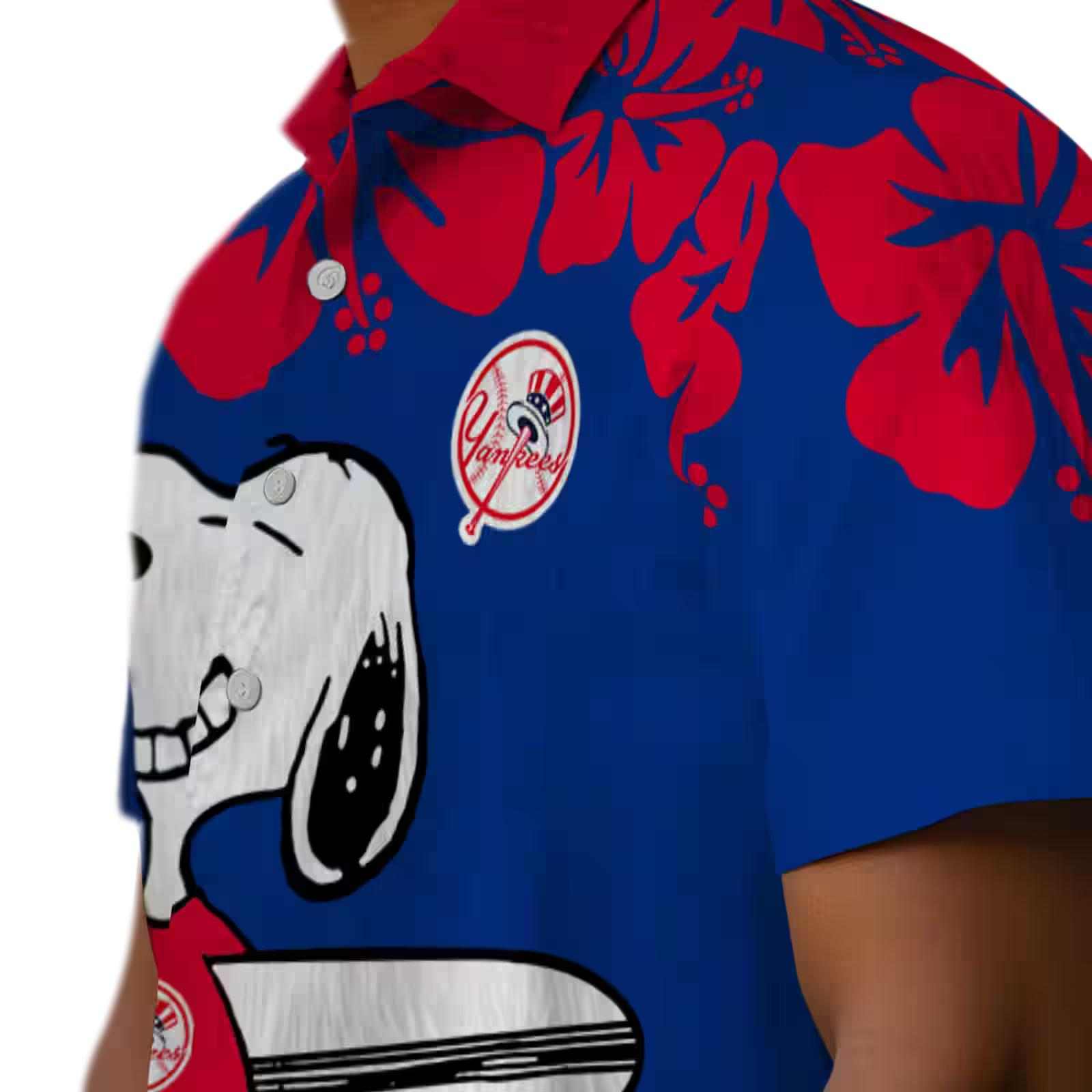 new york yankees snoopy surf navy white hawaiian shirt trendy