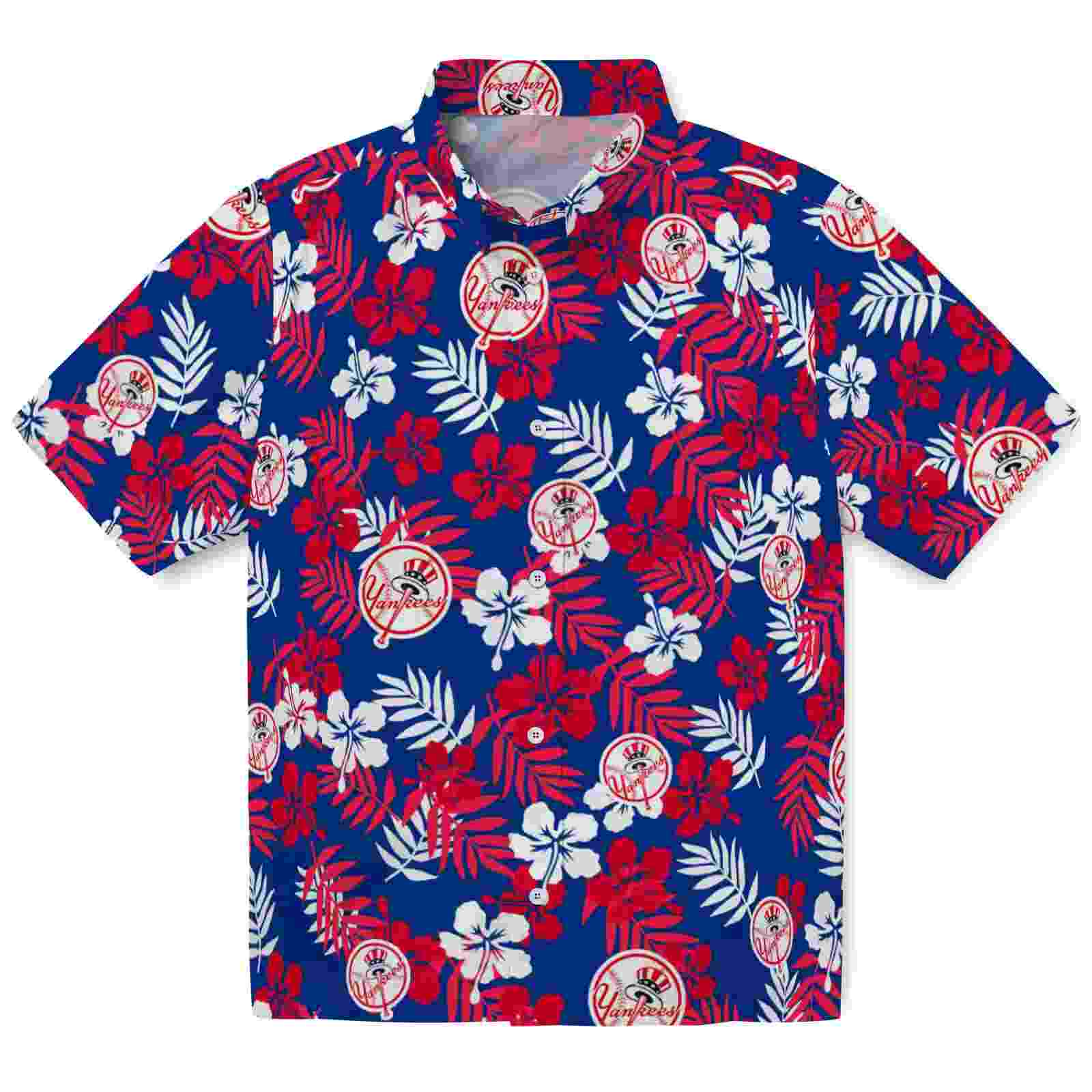 New York Yankees Tropical Floral Navy Hawaiian Shirt