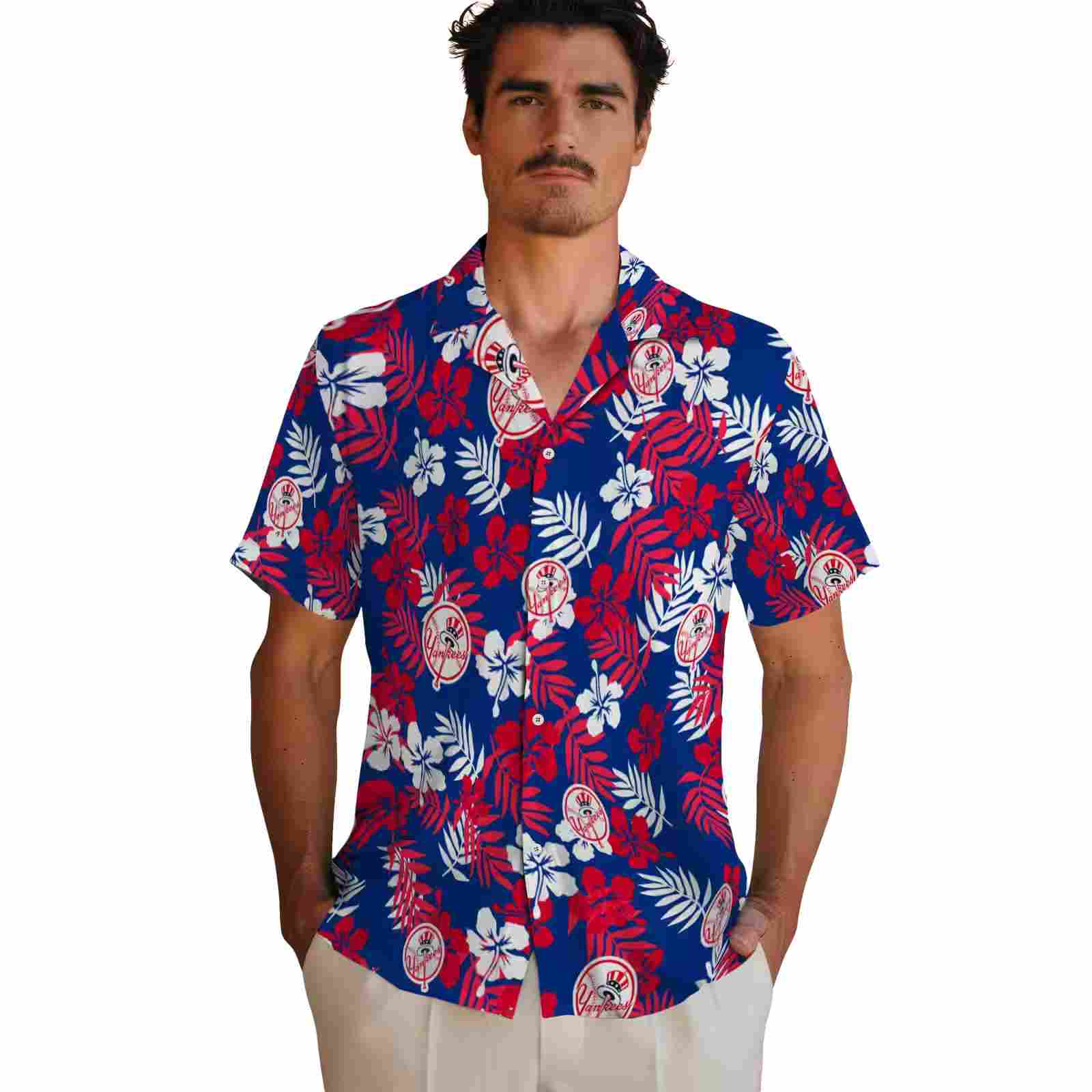 new york yankees tropical floral navy hawaiian shirt fashion forward