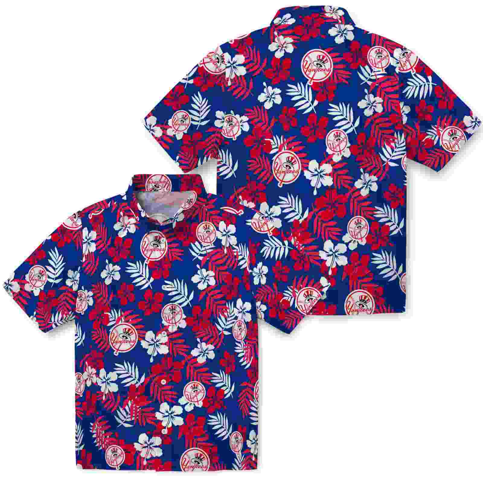 new york yankees tropical floral navy hawaiian shirt high quality