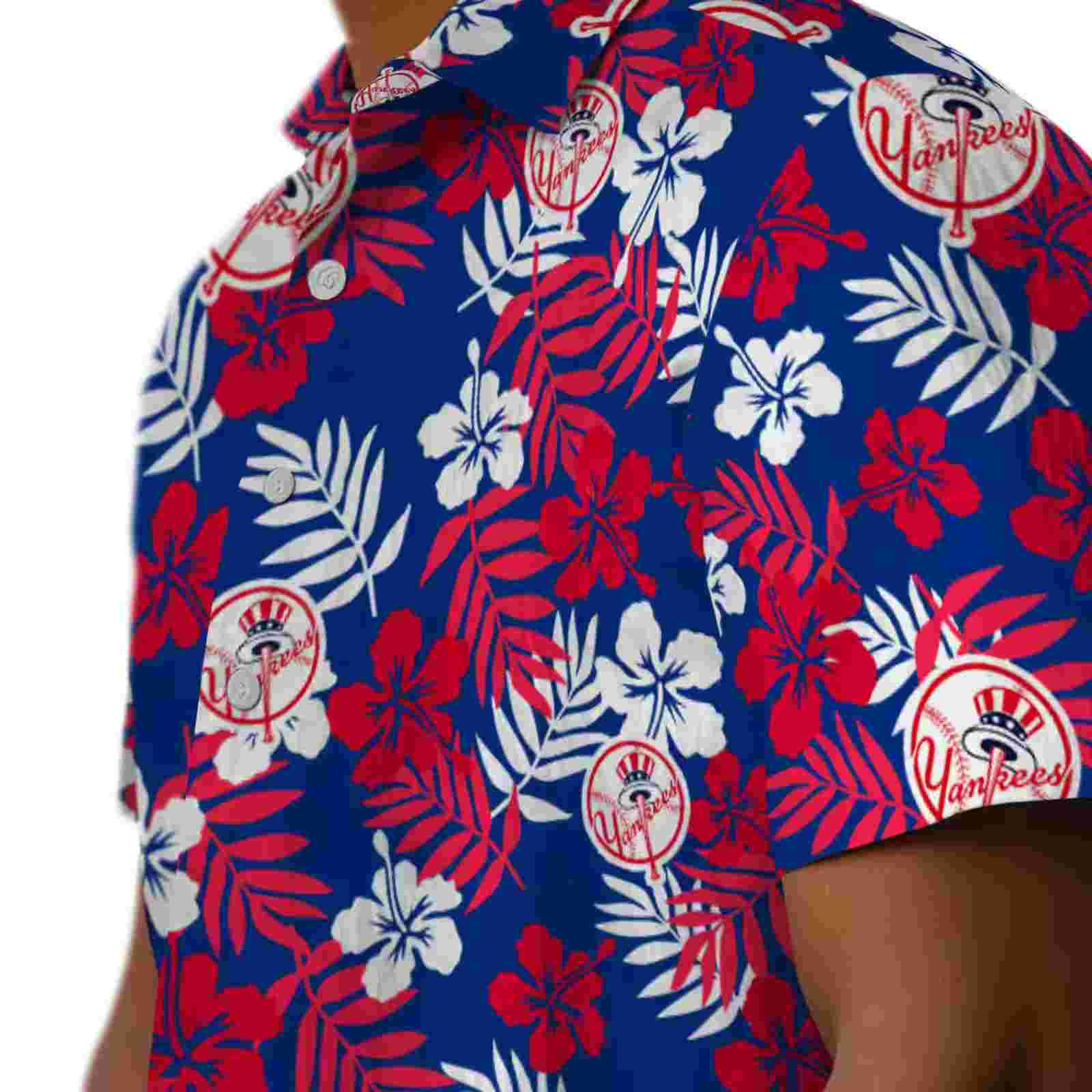 new york yankees tropical floral navy hawaiian shirt trendy