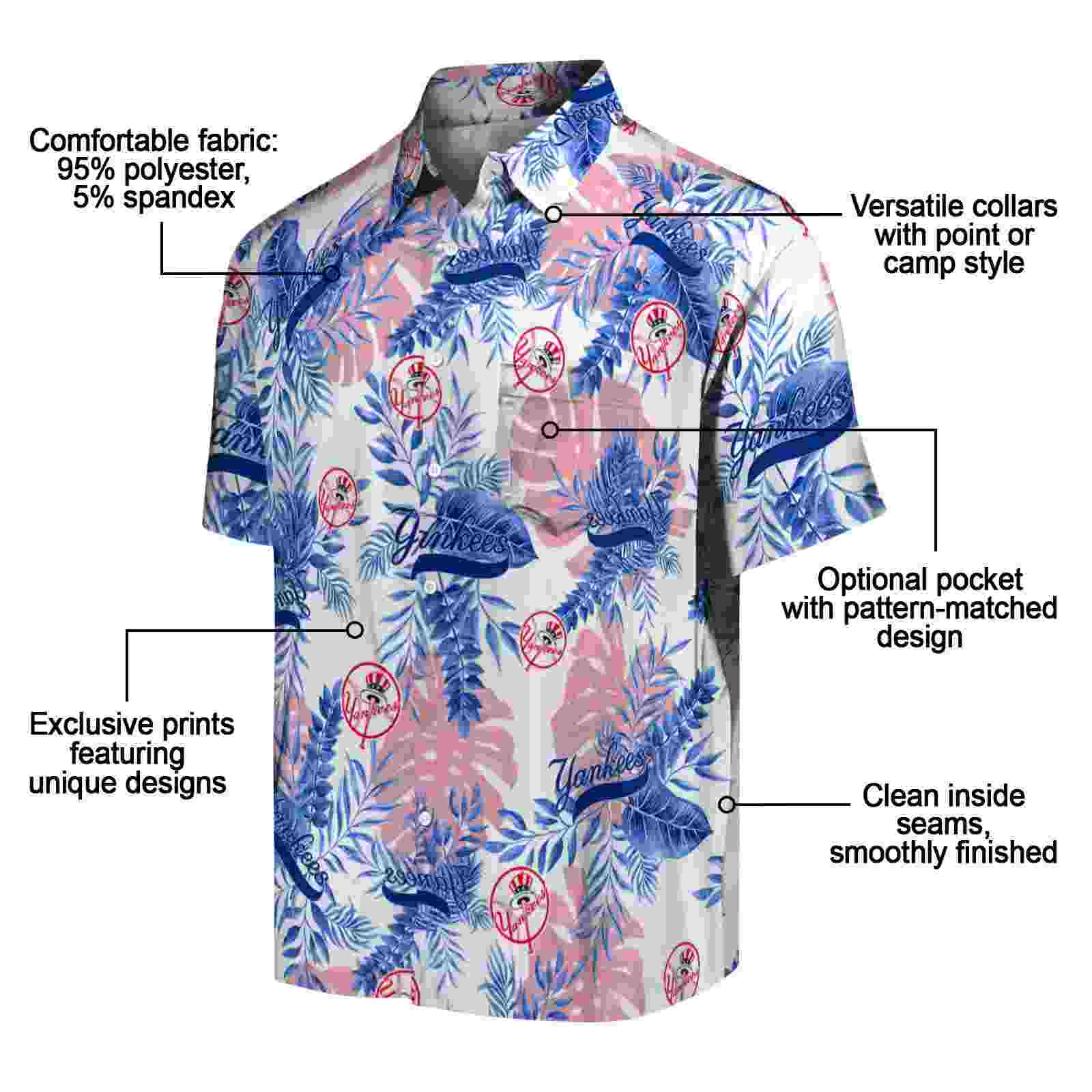 new york yankees tropical leaves white hawaiian shirt new arrival