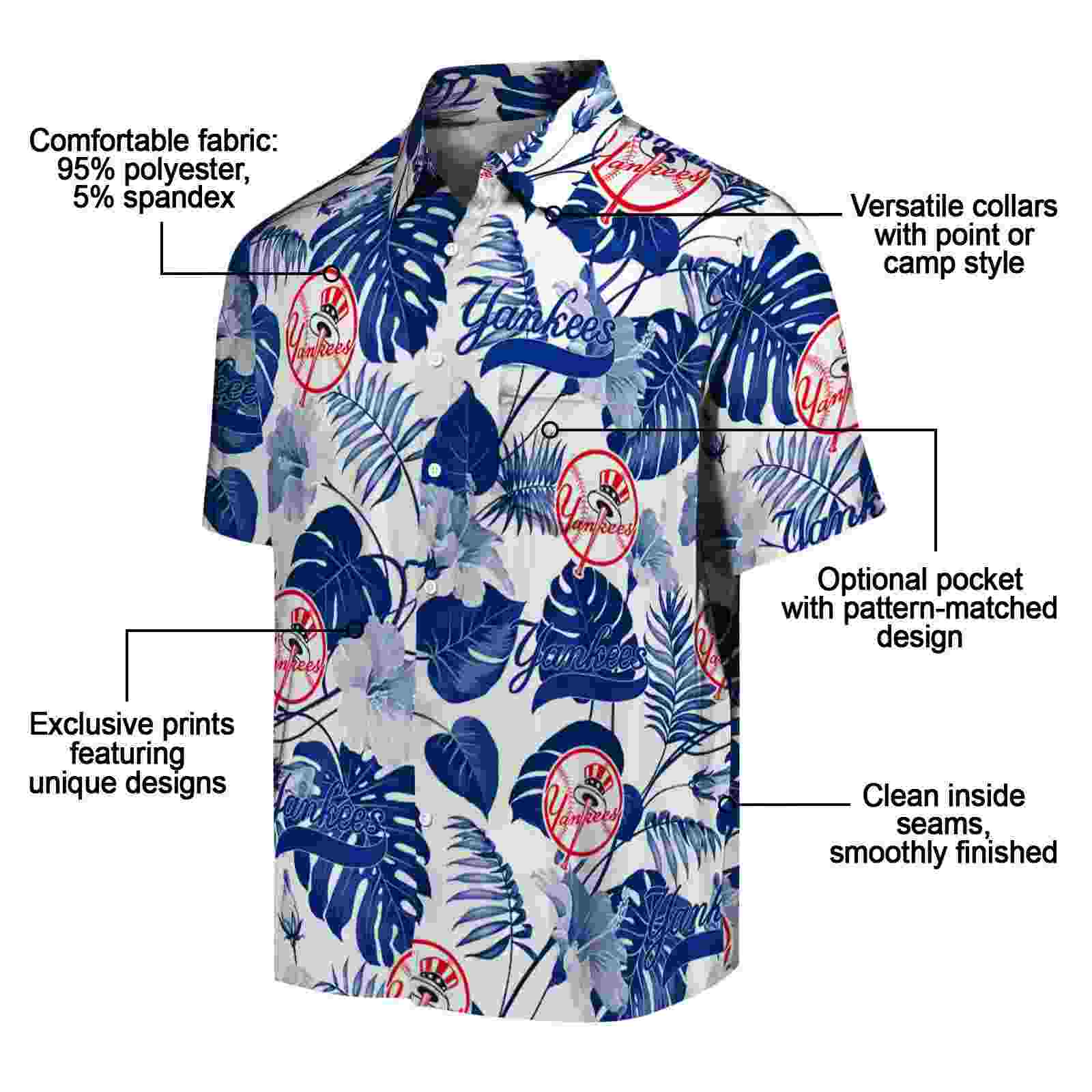 new york yankees tropical plants navy white hawaiian shirt new arrival