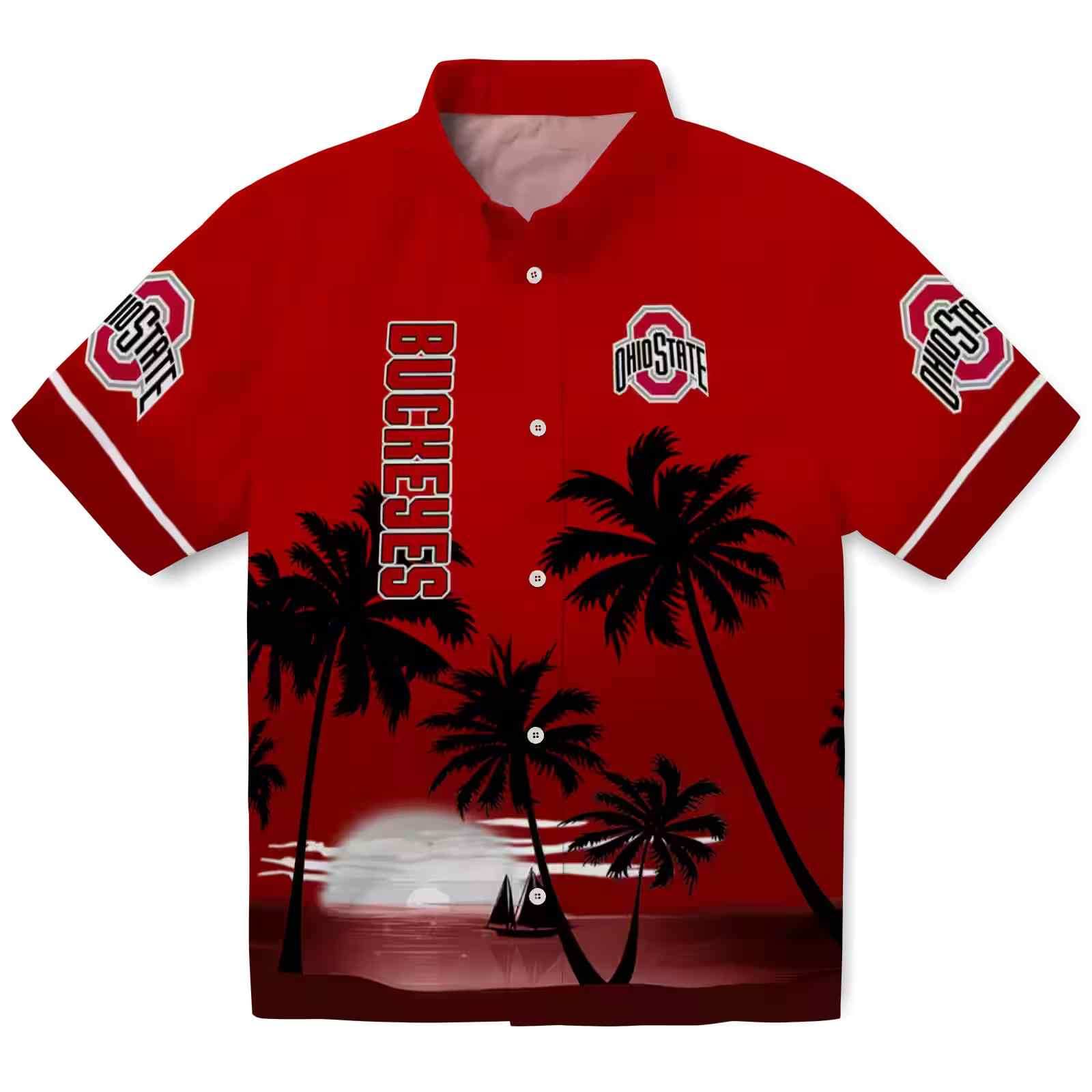 Ohio State Buckeyes Beach Sunset Scarlet Black Hawaiian Shirt