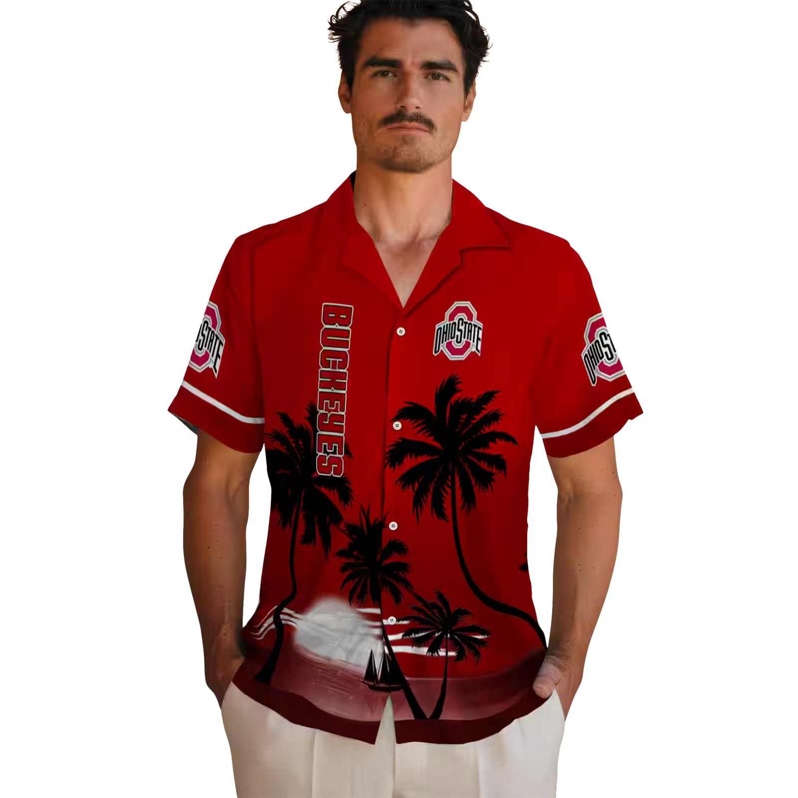 ohio state buckeyes beach sunset scarlet black hawaiian shirt fashion forward