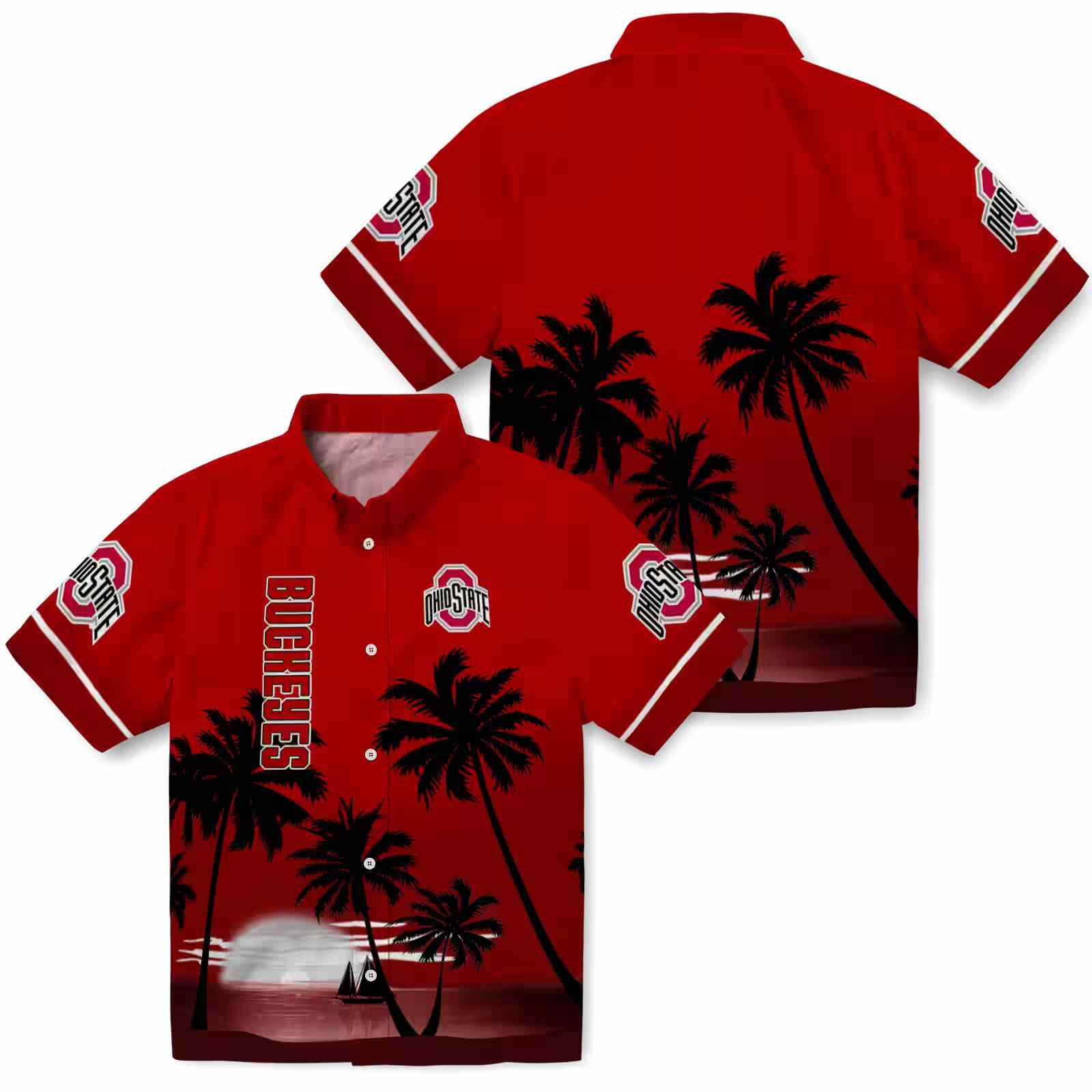 ohio state buckeyes beach sunset scarlet black hawaiian shirt high quality