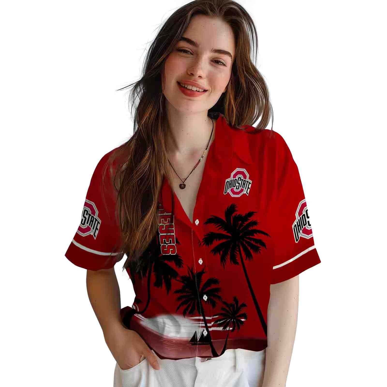 ohio state buckeyes beach sunset scarlet black hawaiian shirt latest model