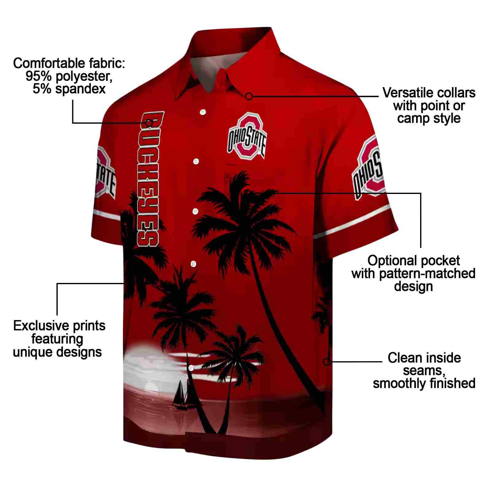 ohio state buckeyes beach sunset scarlet black hawaiian shirt new arrival