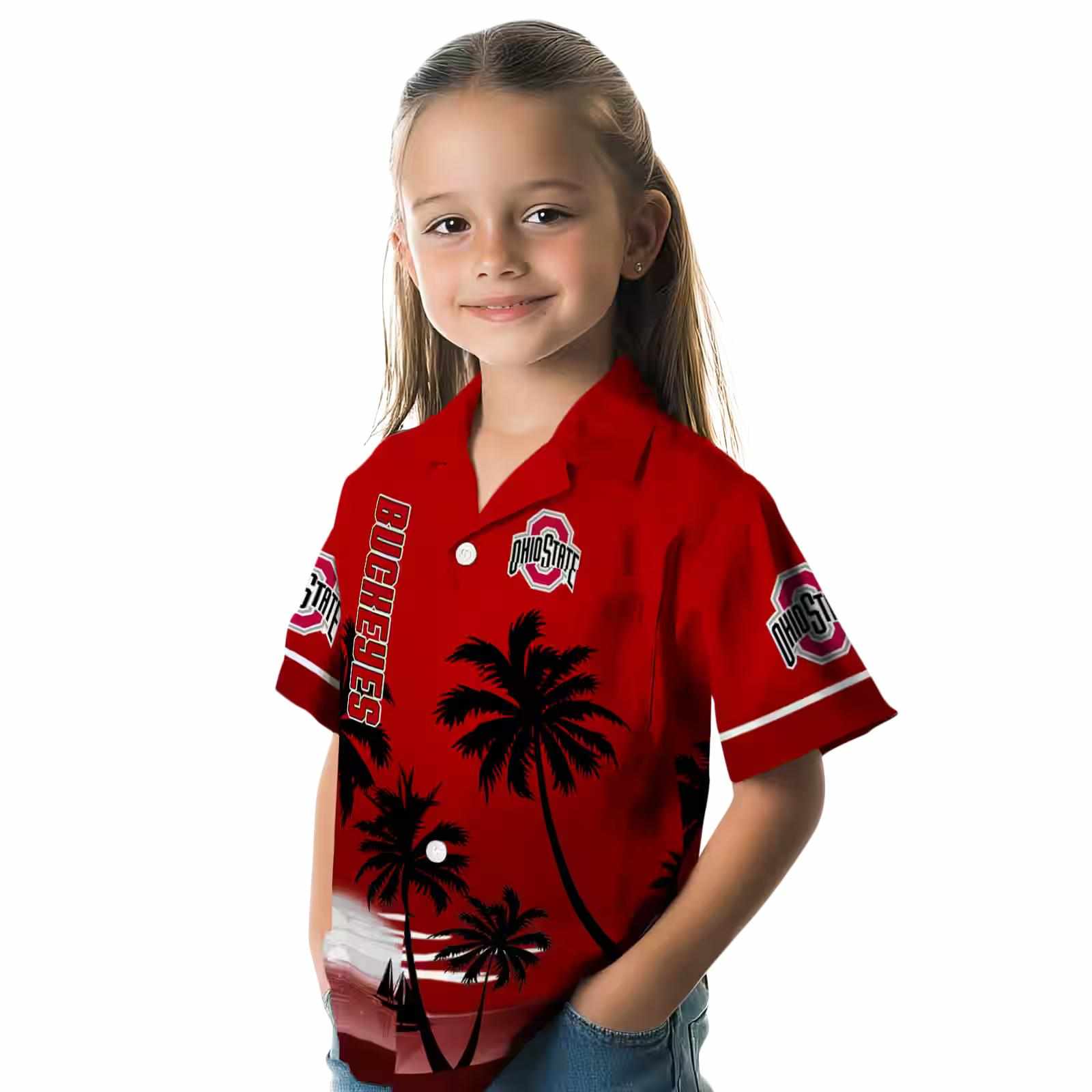 ohio state buckeyes beach sunset scarlet black hawaiian shirt premium grade