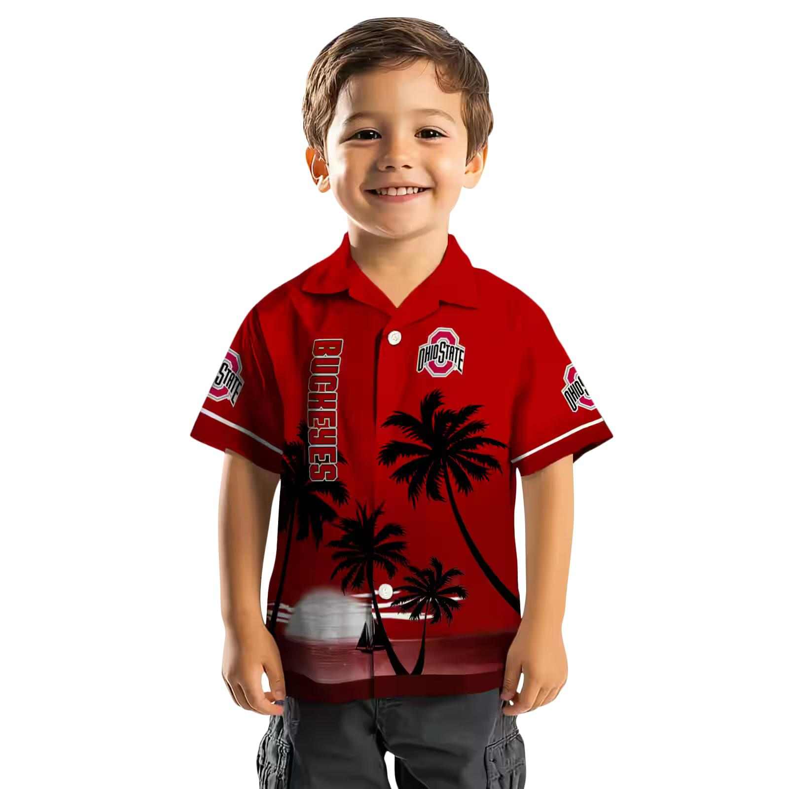 ohio state buckeyes beach sunset scarlet black hawaiian shirt top rated