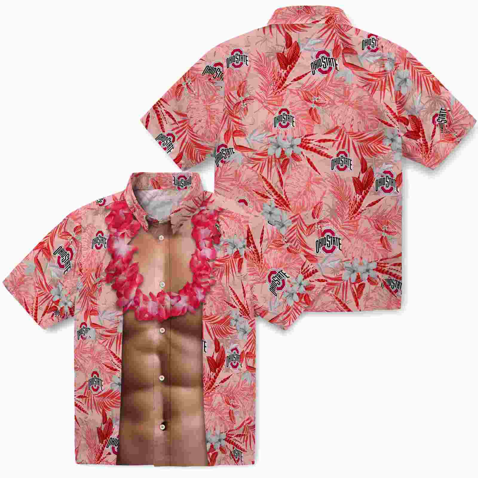 ohio state buckeyes chest illusion scarlet hawaiian shirt high quality