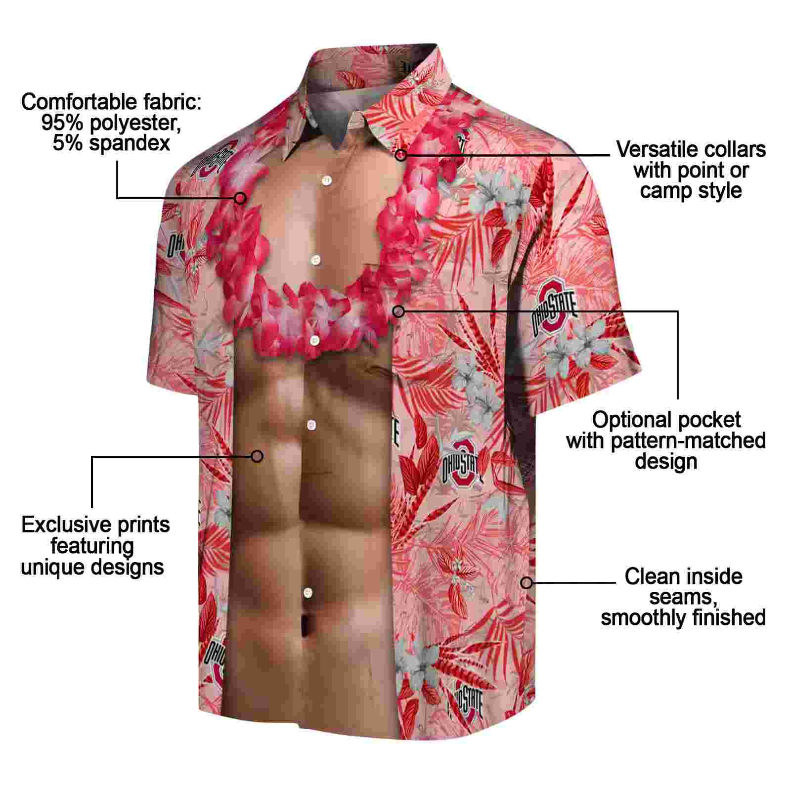 ohio state buckeyes chest illusion scarlet hawaiian shirt new arrival