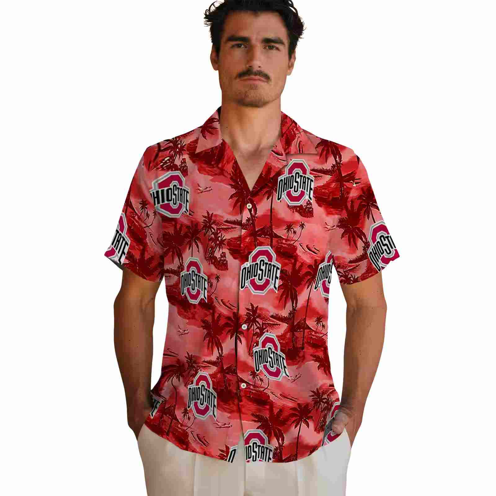 ohio state buckeyes coastal palms scarlet hawaiian shirt fashion forward