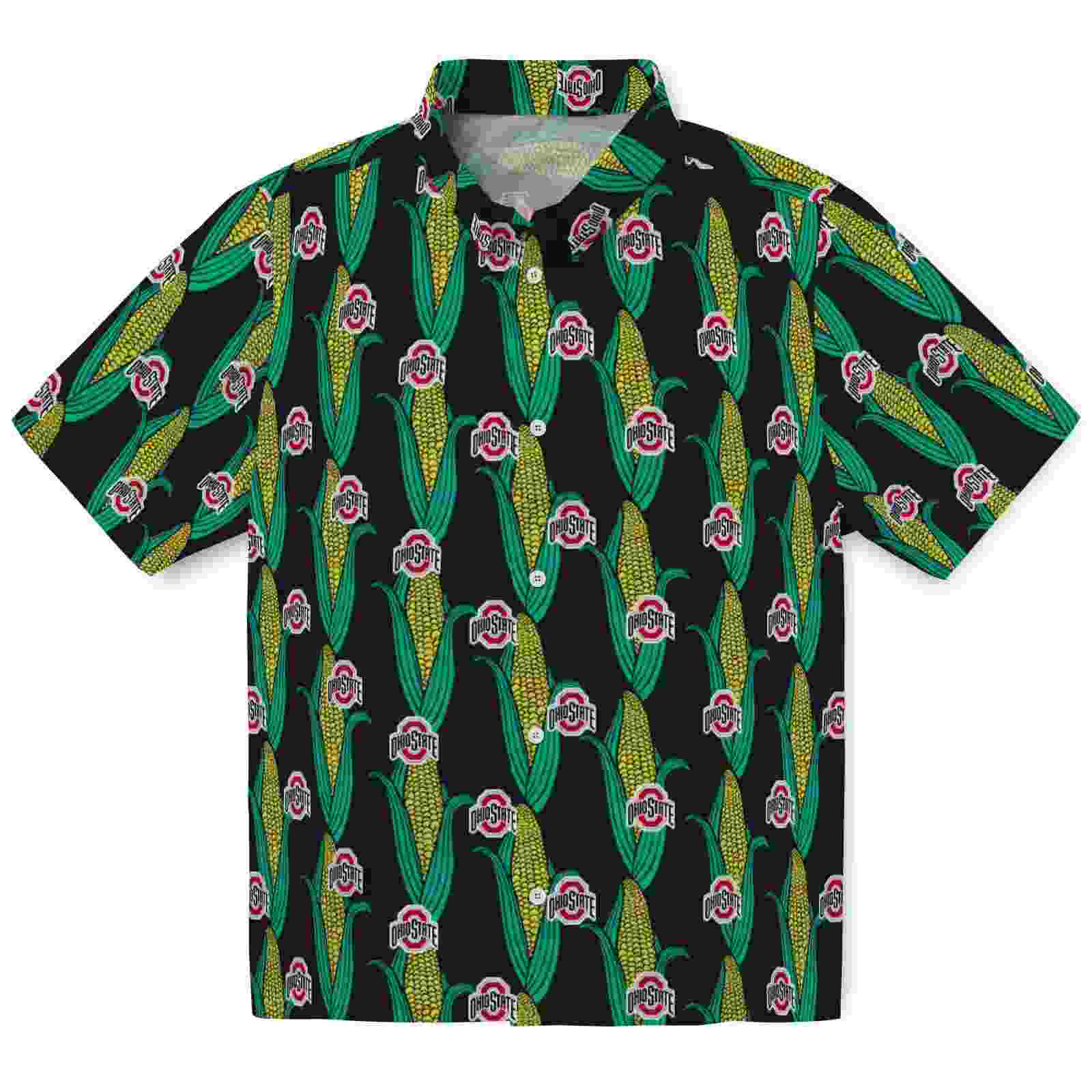 Ohio State Buckeyes Corn Motifs Black Green Hawaiian Shirt