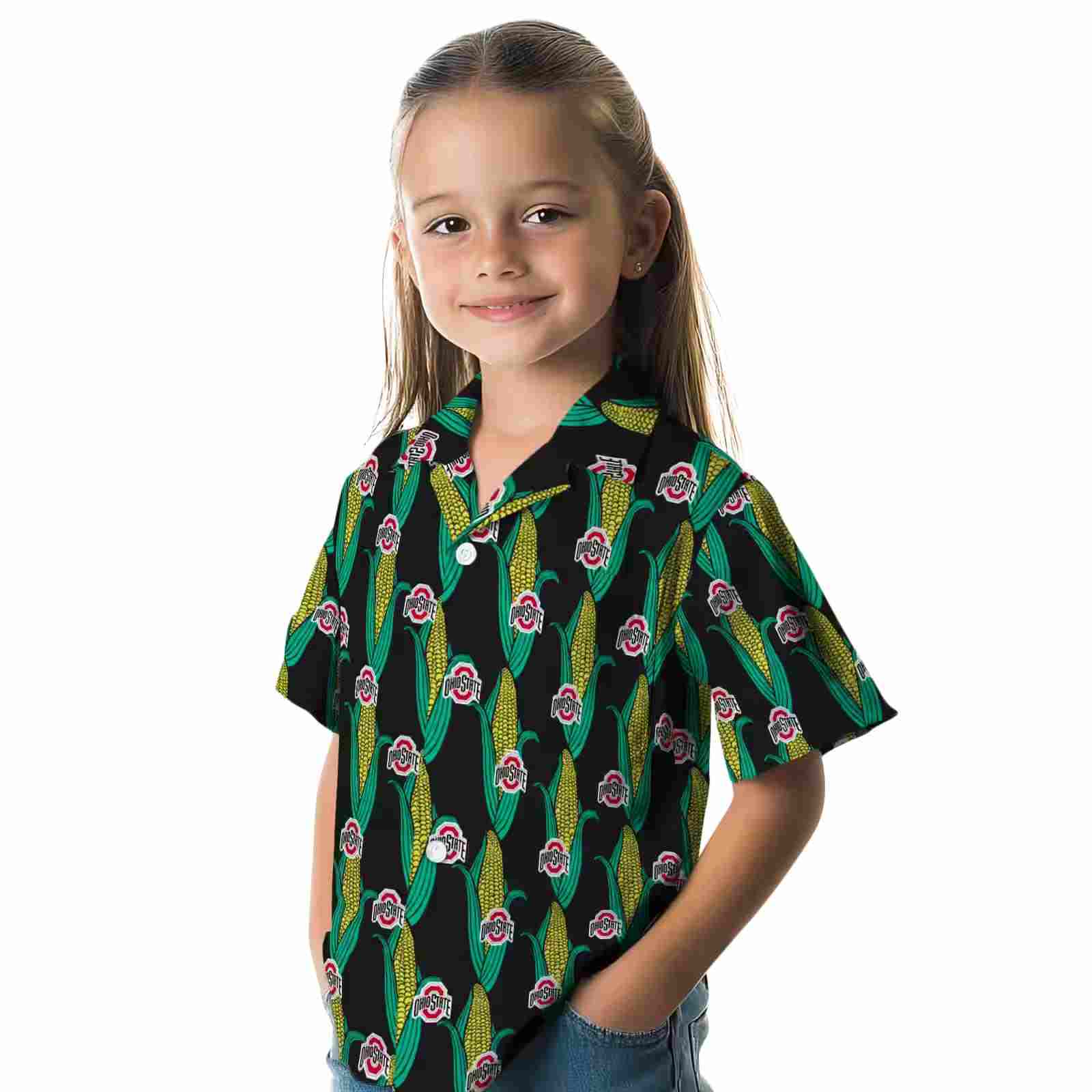 ohio state buckeyes corn motifs black green hawaiian shirt premium grade