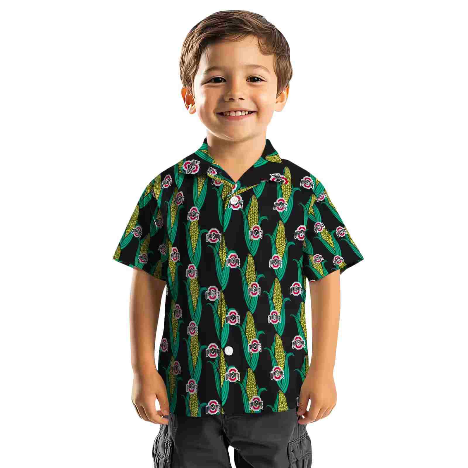 ohio state buckeyes corn motifs black green hawaiian shirt top rated