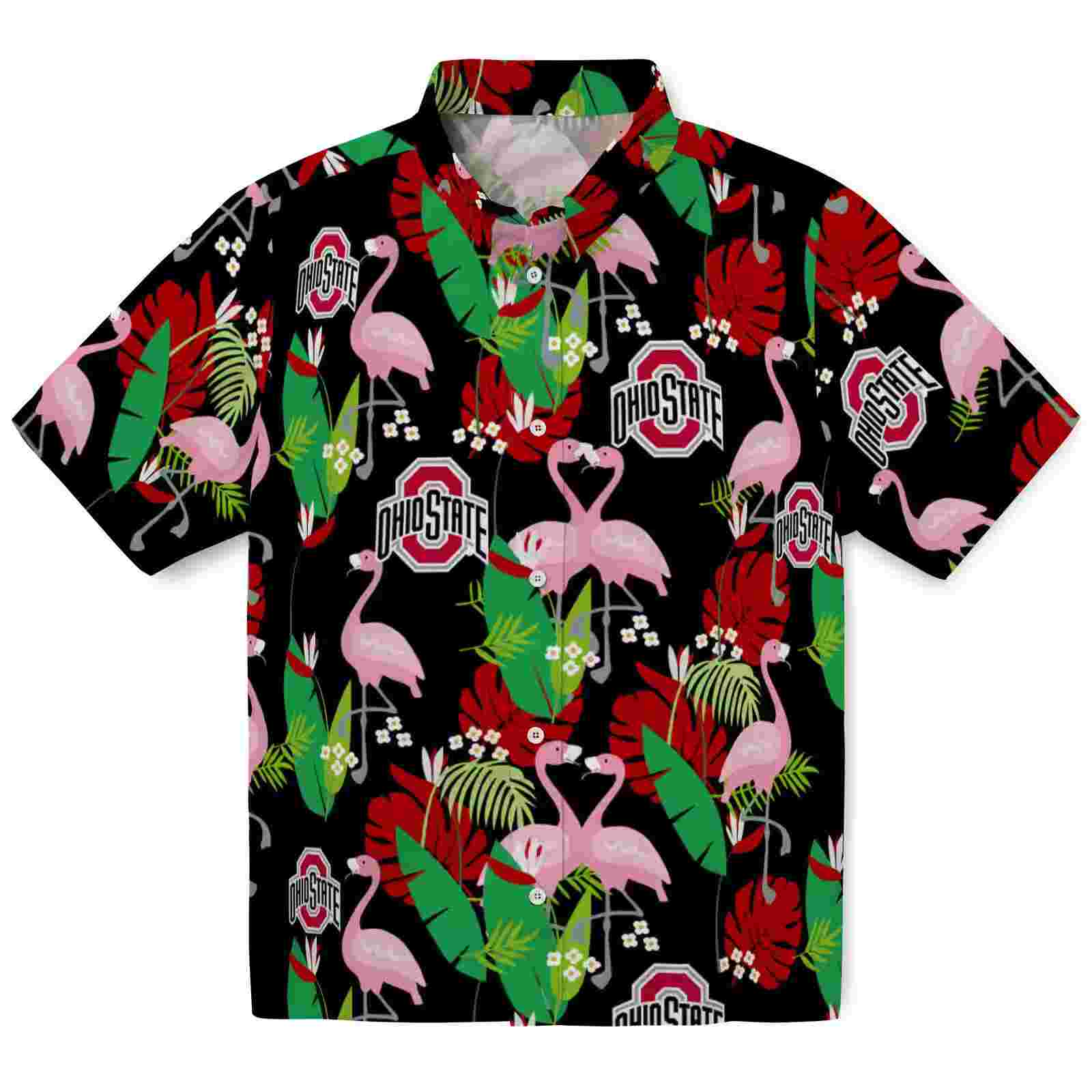 Ohio State Buckeyes Flamingo Foliage Scarlet Green Hawaiian Shirt