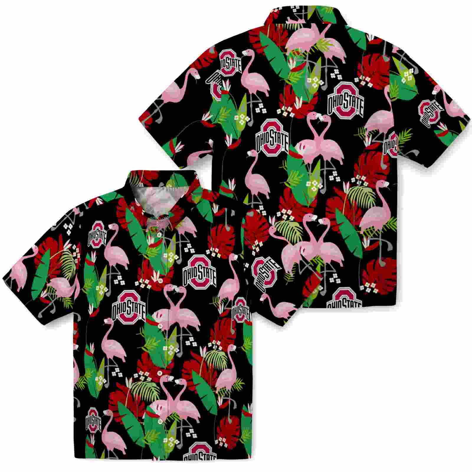 ohio state buckeyes flamingo foliage scarlet green hawaiian shirt high quality