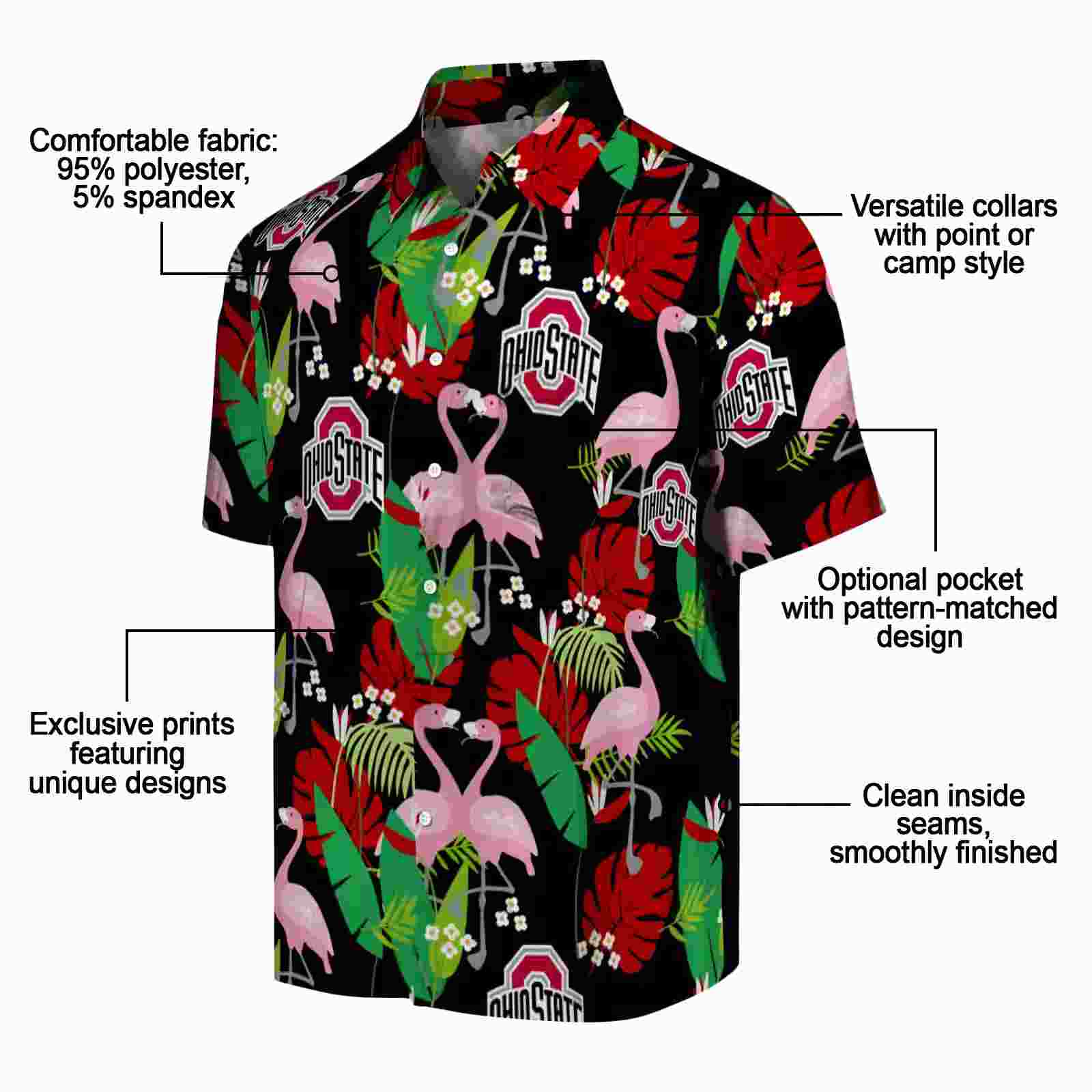 ohio state buckeyes flamingo foliage scarlet green hawaiian shirt new arrival