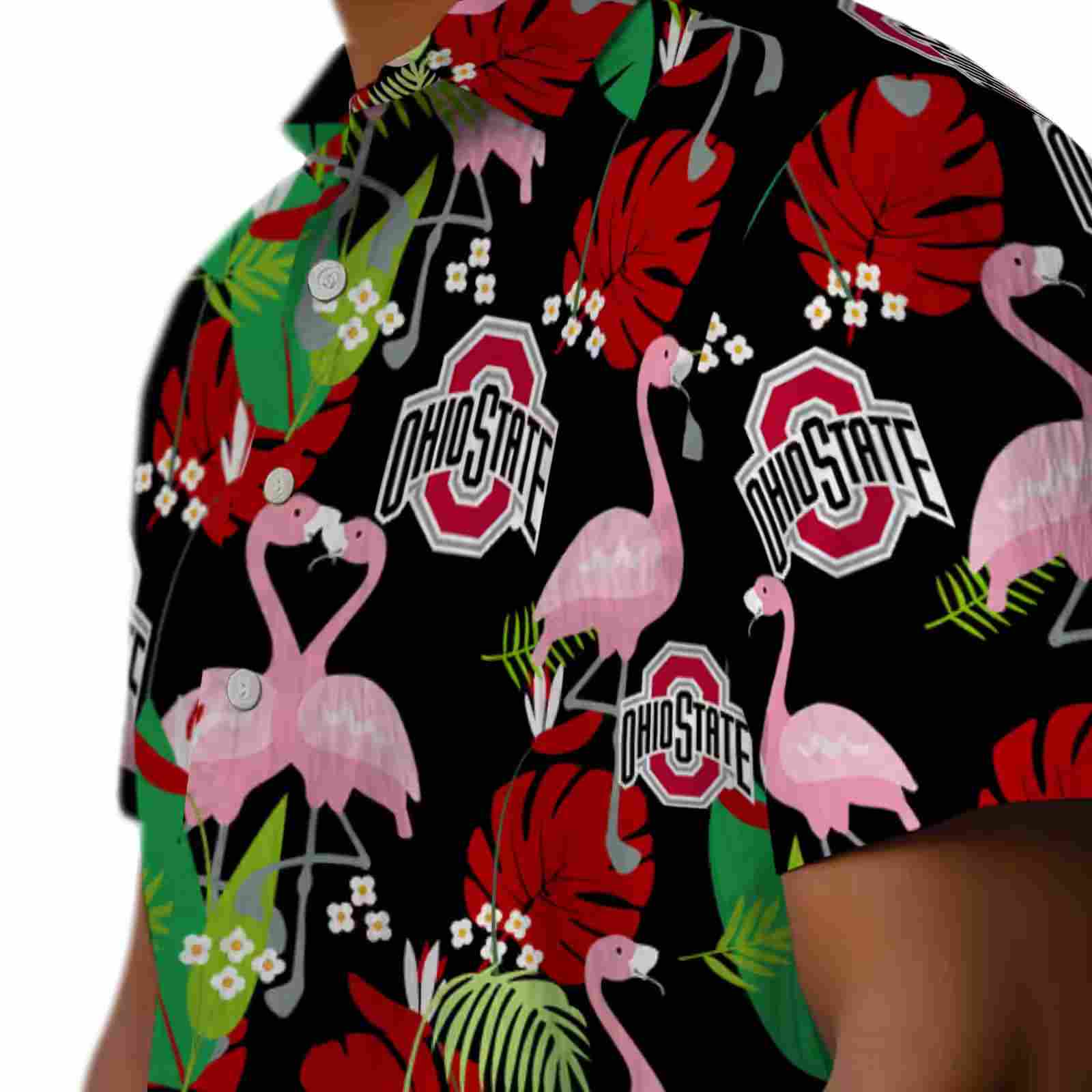 ohio state buckeyes flamingo foliage scarlet green hawaiian shirt trendy