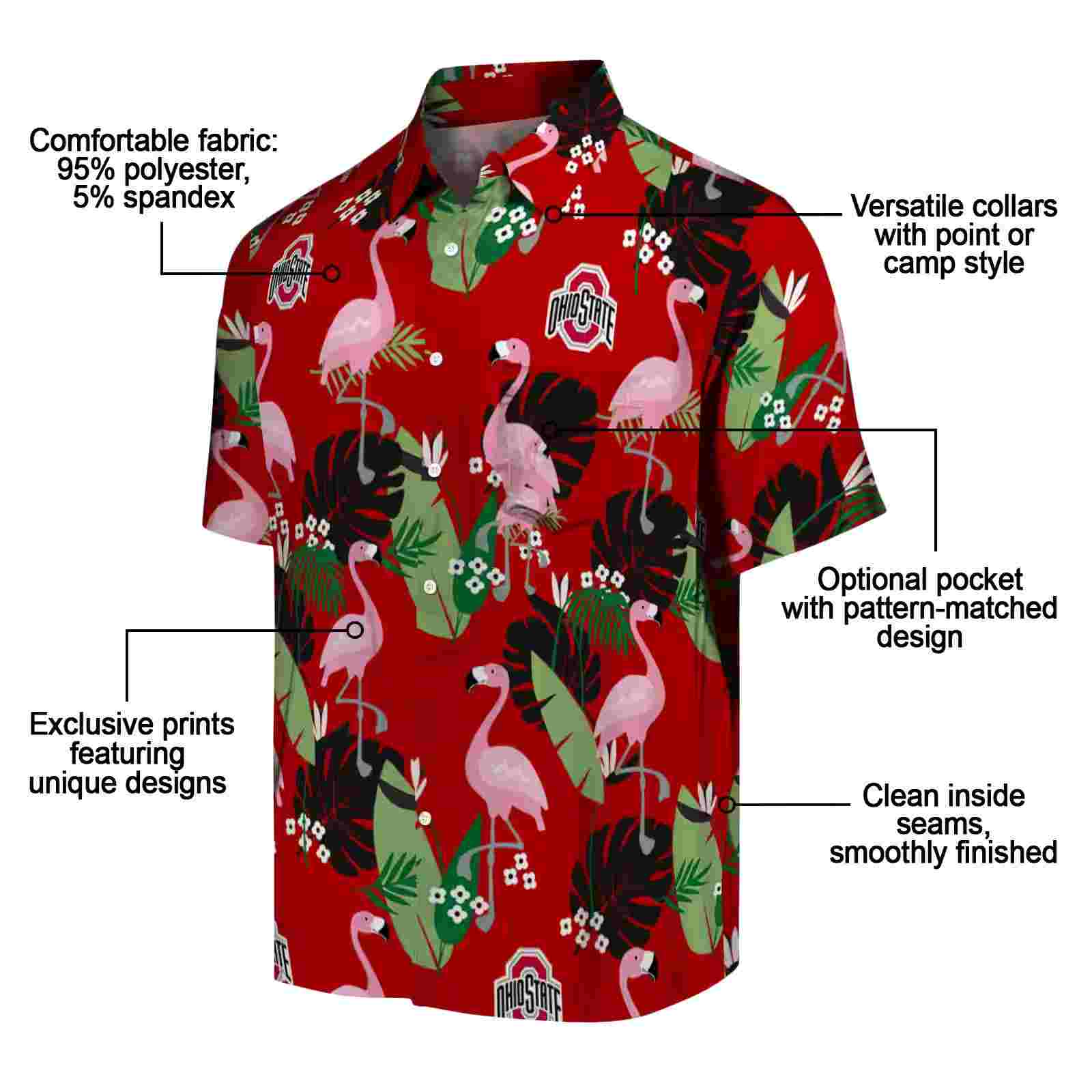 ohio state buckeyes flamingo leaf motif scarlet hawaiian shirt new arrival