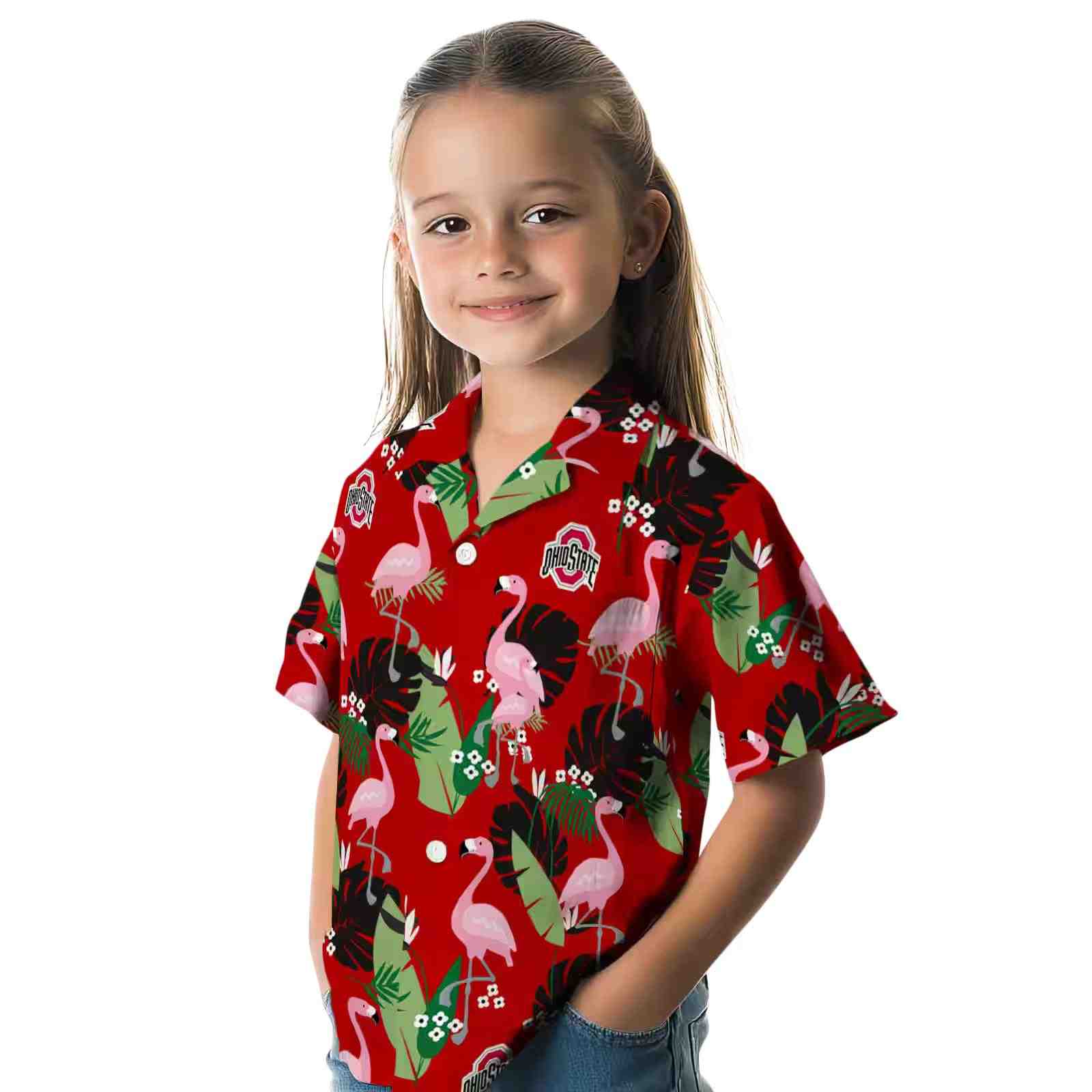 ohio state buckeyes flamingo leaf motif scarlet hawaiian shirt premium grade