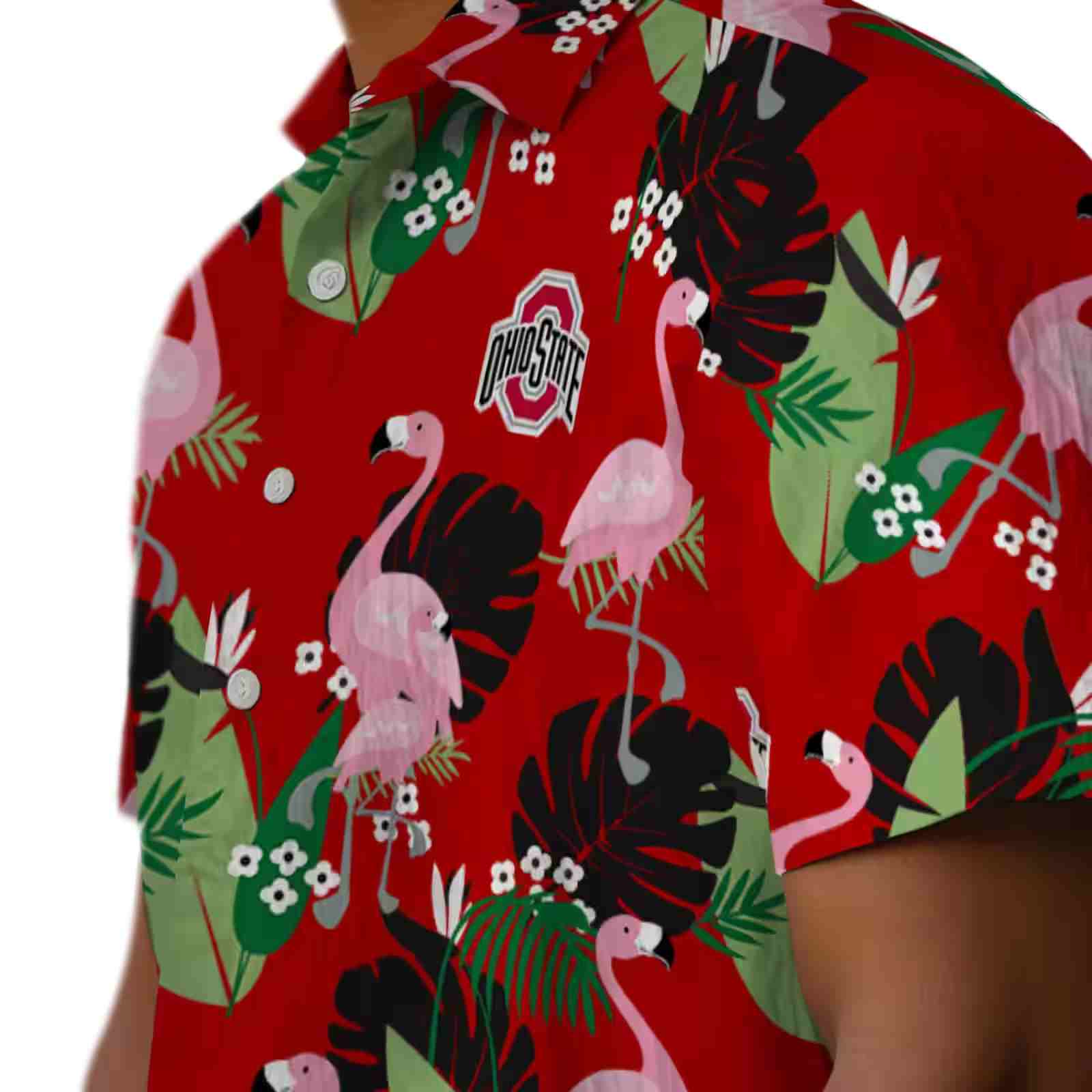 ohio state buckeyes flamingo leaf motif scarlet hawaiian shirt trendy