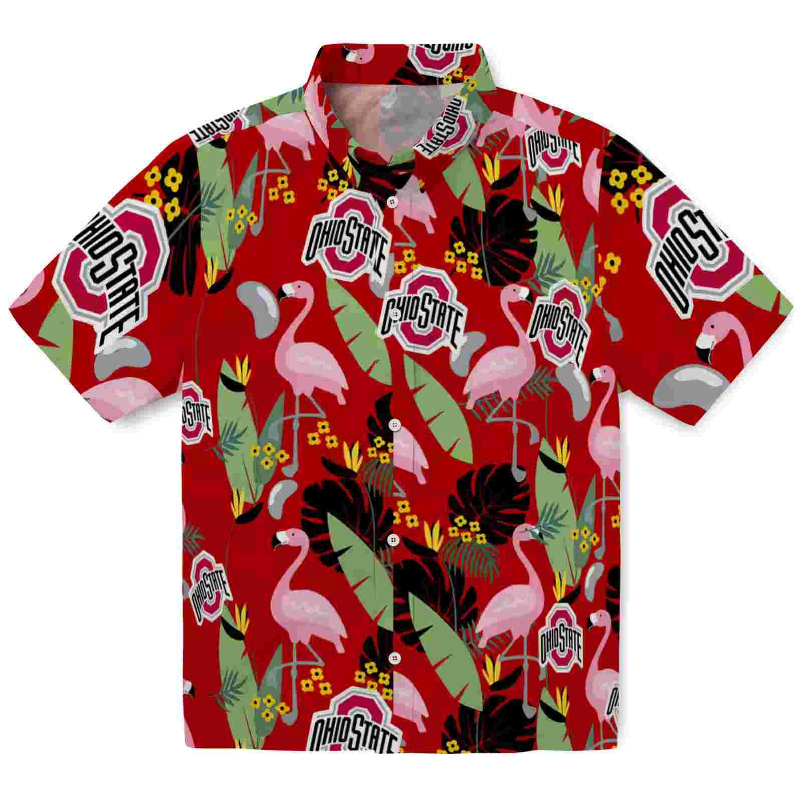 Ohio State Buckeyes Flamingo Leaves Scarlet Hawaiian Shirt