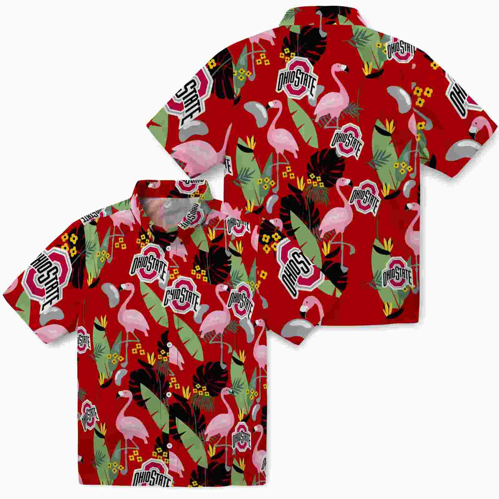 ohio state buckeyes flamingo leaves scarlet hawaiian shirt high quality