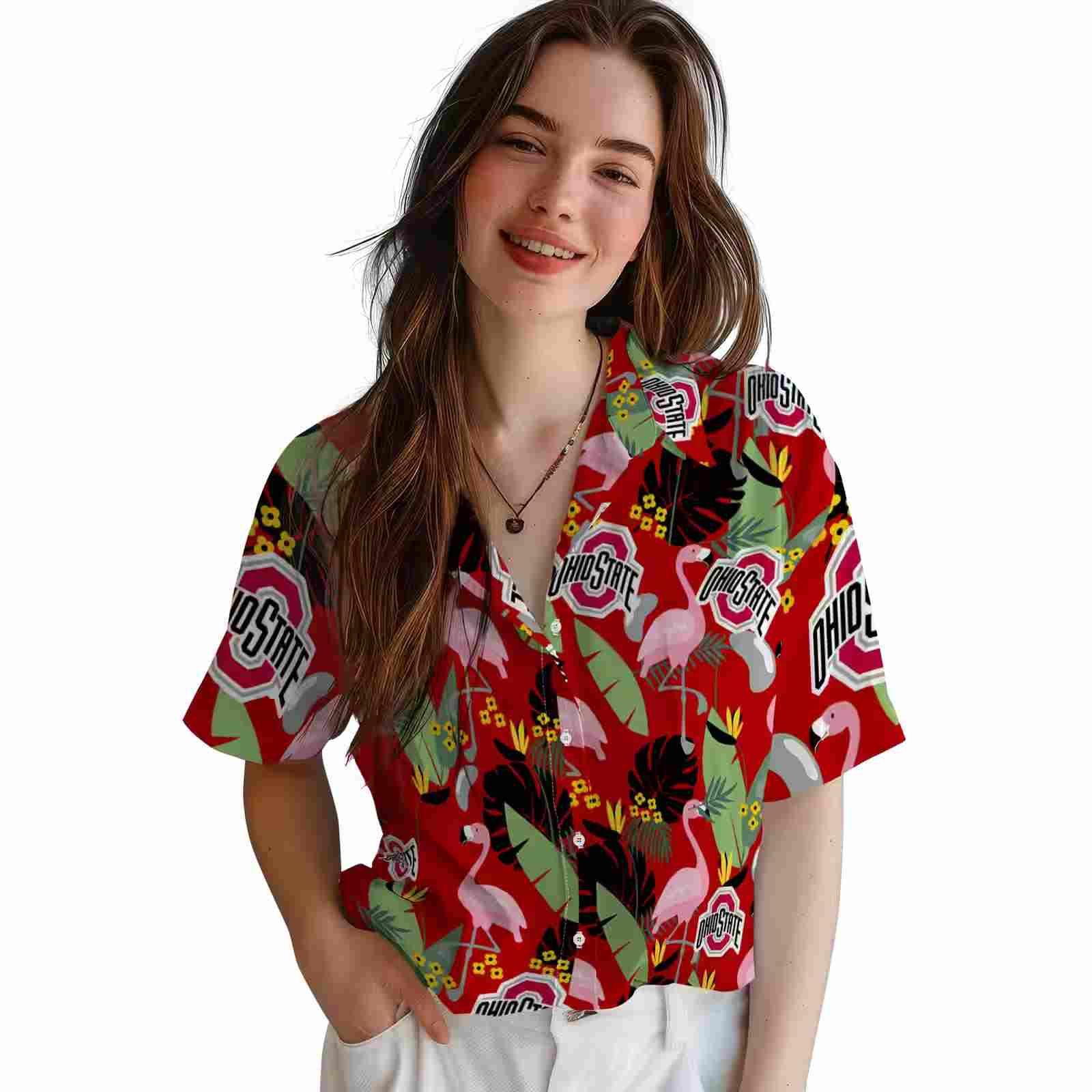 ohio state buckeyes flamingo leaves scarlet hawaiian shirt latest model