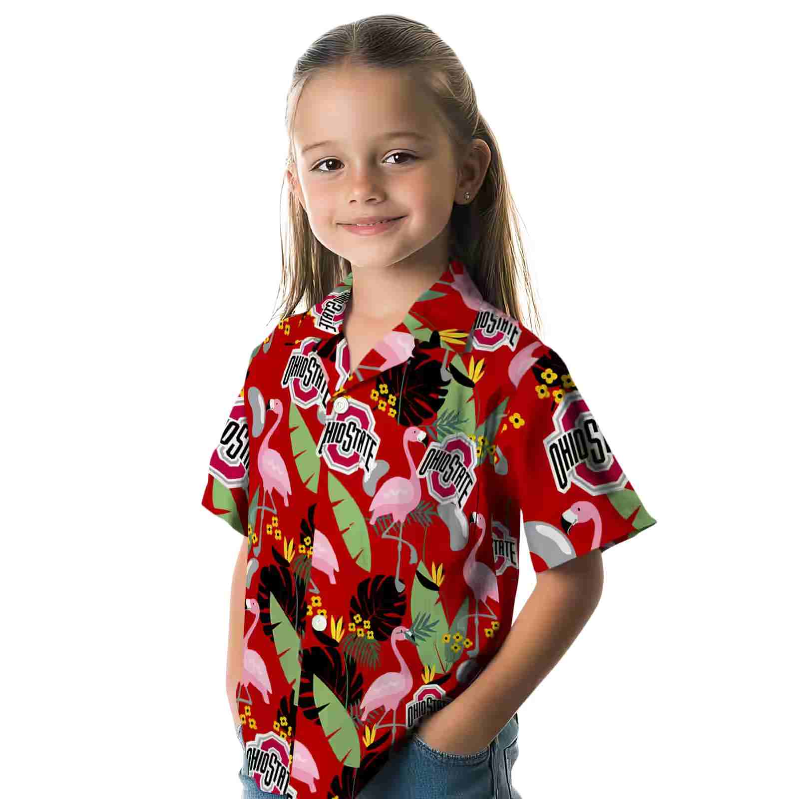 ohio state buckeyes flamingo leaves scarlet hawaiian shirt premium grade