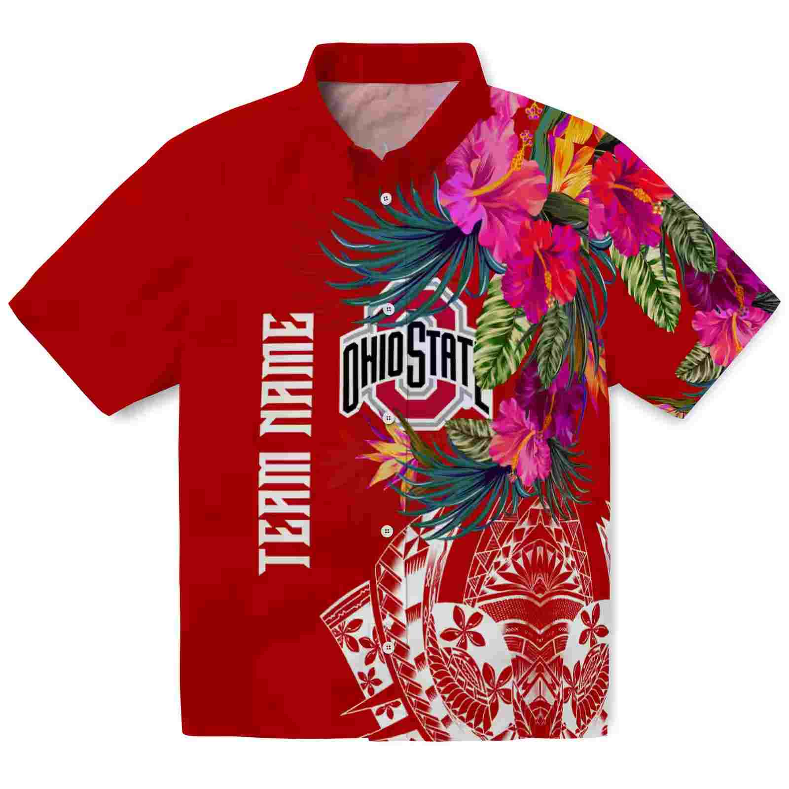 Ohio State Buckeyes Floral Polynesian Scarlet Hawaiian Shirt