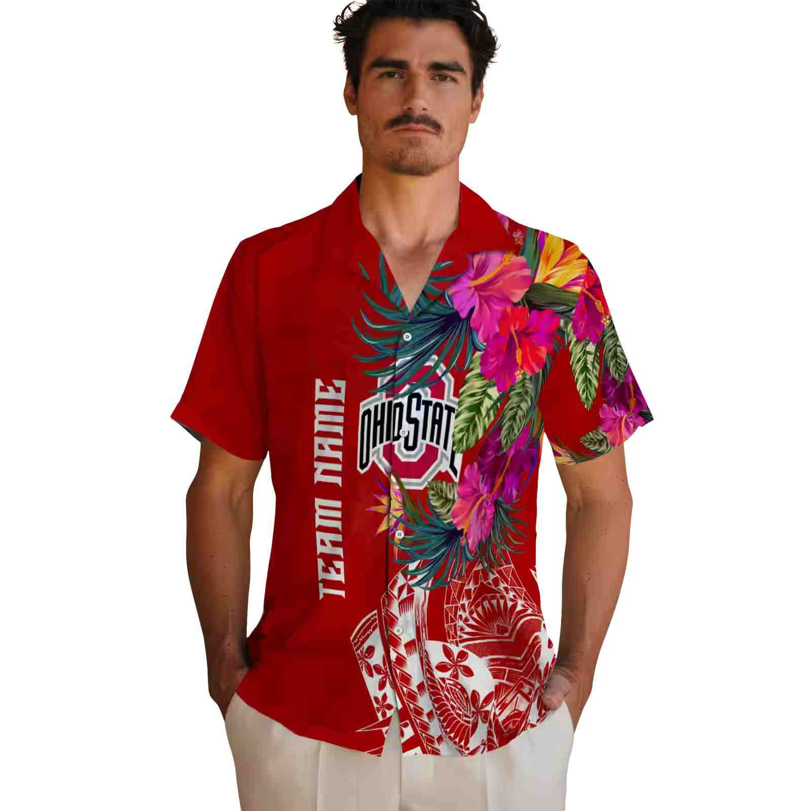 ohio state buckeyes floral polynesian scarlet hawaiian shirt fashion forward