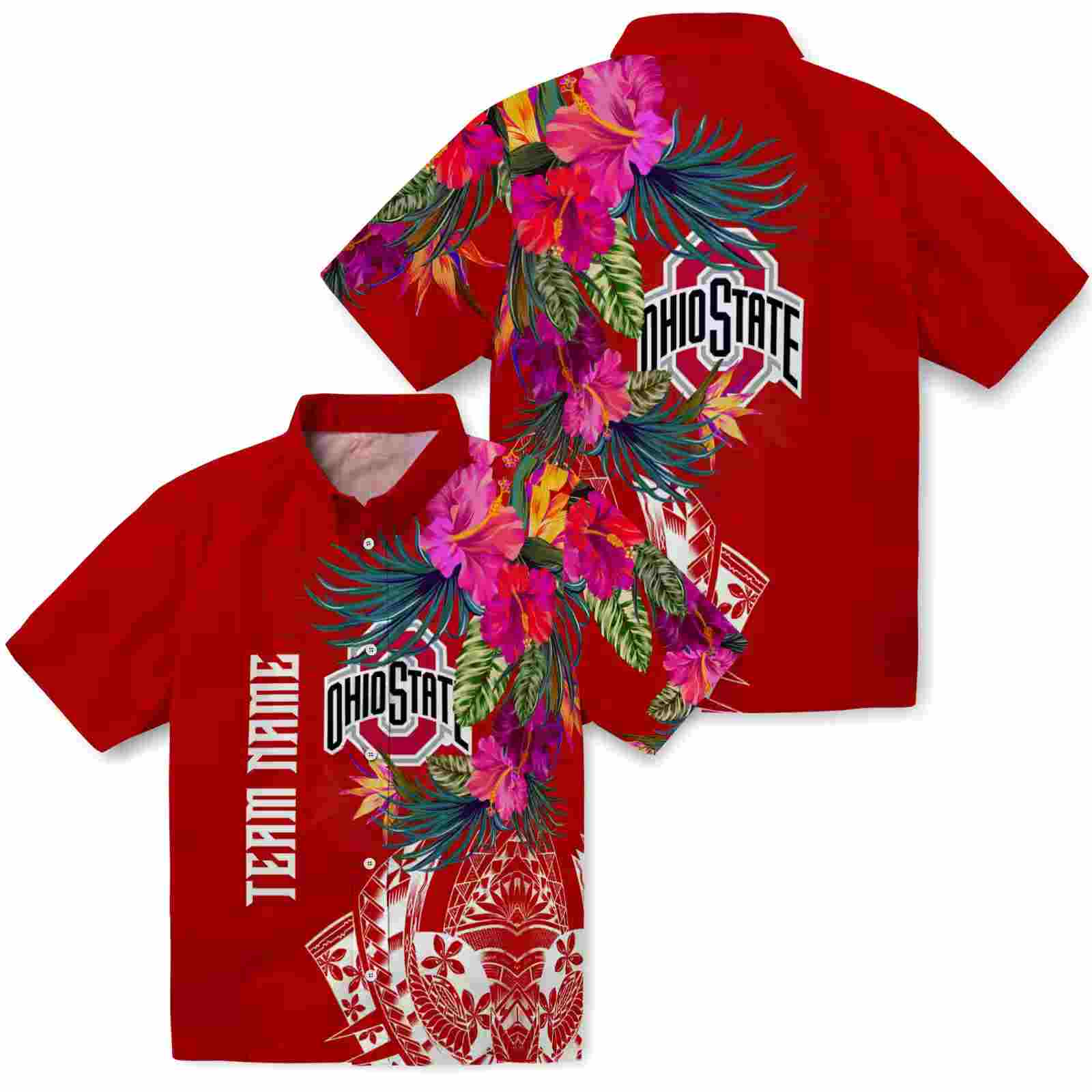 ohio state buckeyes floral polynesian scarlet hawaiian shirt high quality