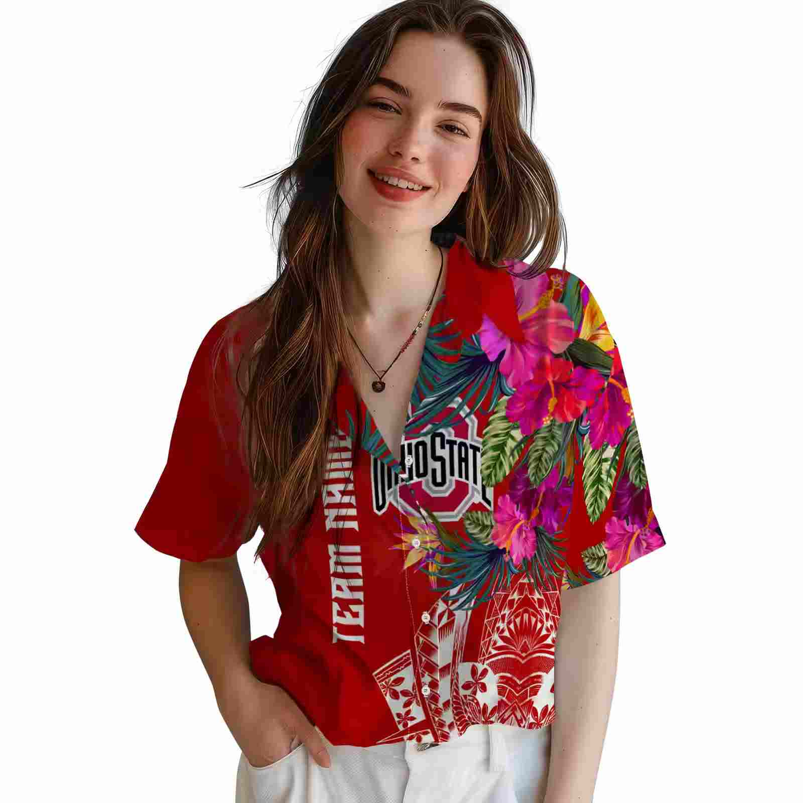 ohio state buckeyes floral polynesian scarlet hawaiian shirt latest model