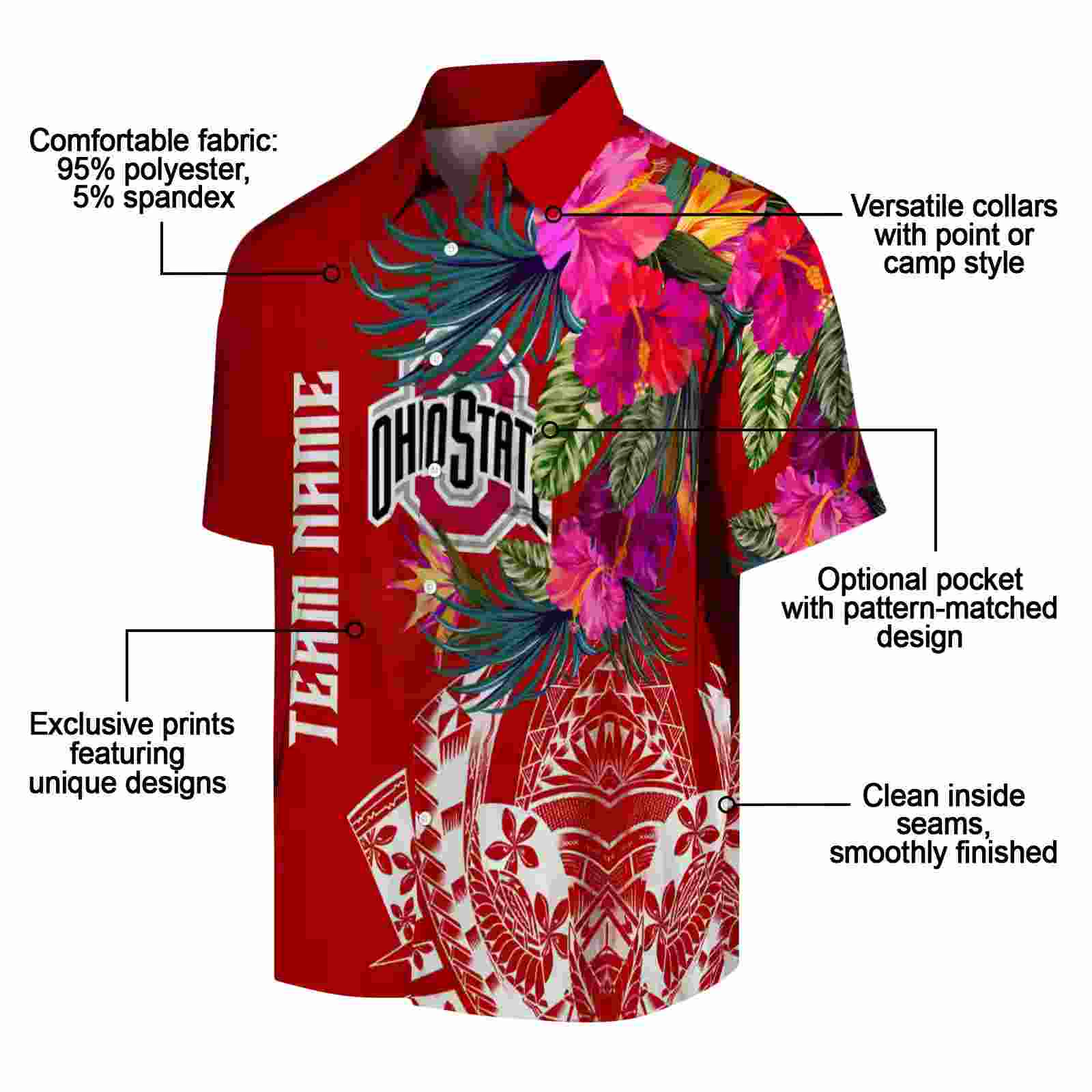 ohio state buckeyes floral polynesian scarlet hawaiian shirt new arrival