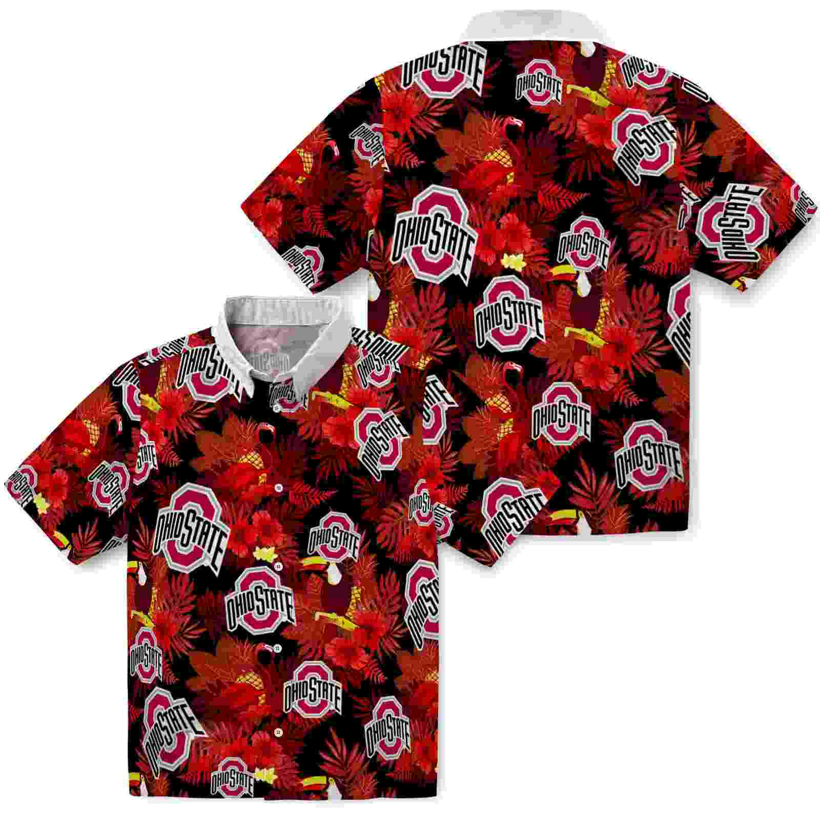 ohio state buckeyes floral toucan scarlet red hawaiian shirt high quality