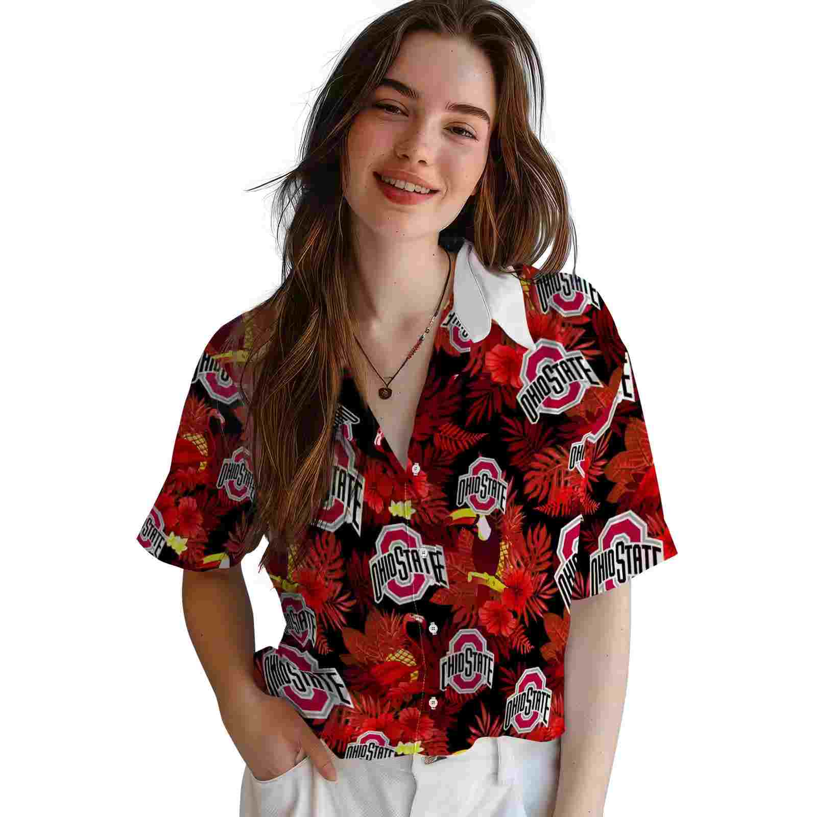 ohio state buckeyes floral toucan scarlet red hawaiian shirt latest model