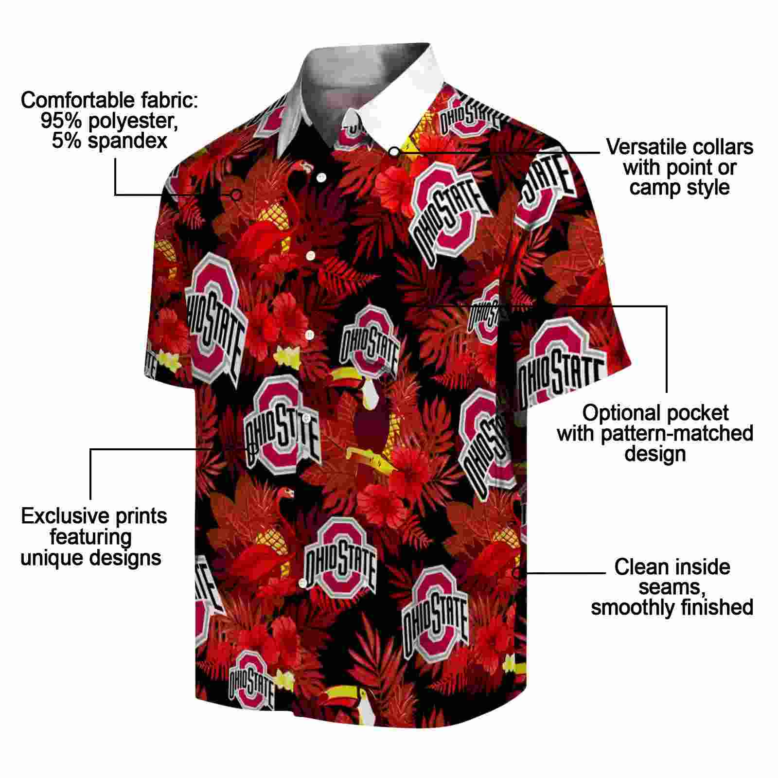 ohio state buckeyes floral toucan scarlet red hawaiian shirt new arrival