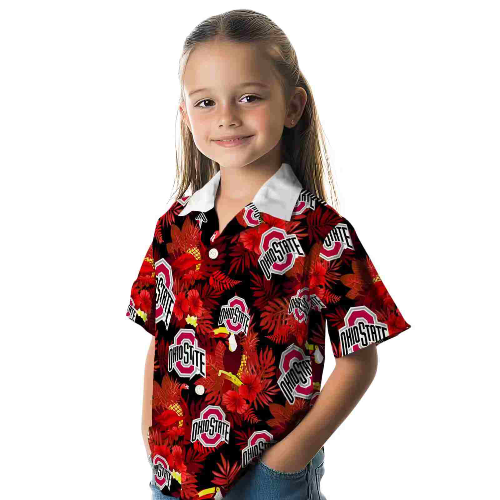 ohio state buckeyes floral toucan scarlet red hawaiian shirt premium grade