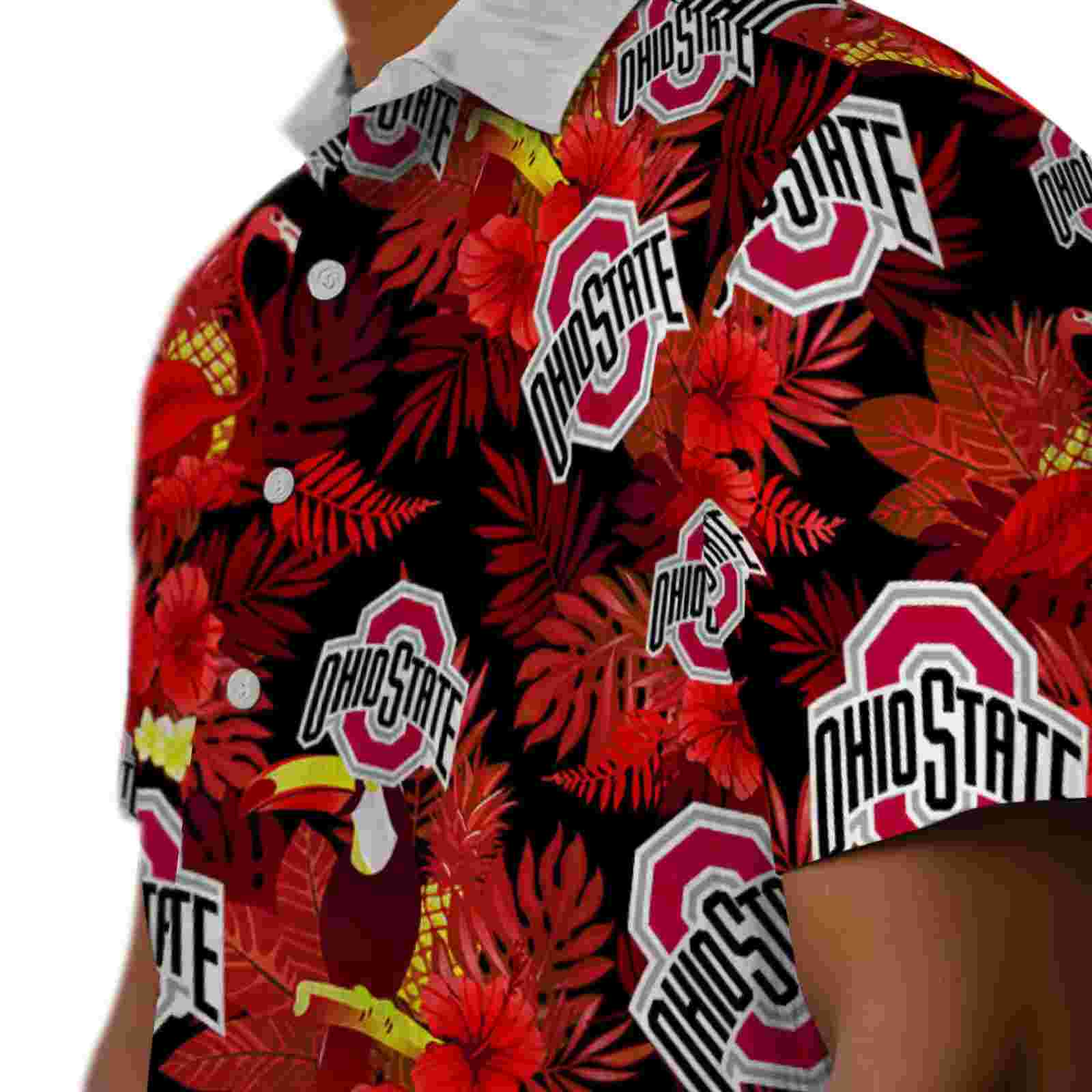 ohio state buckeyes floral toucan scarlet red hawaiian shirt trendy